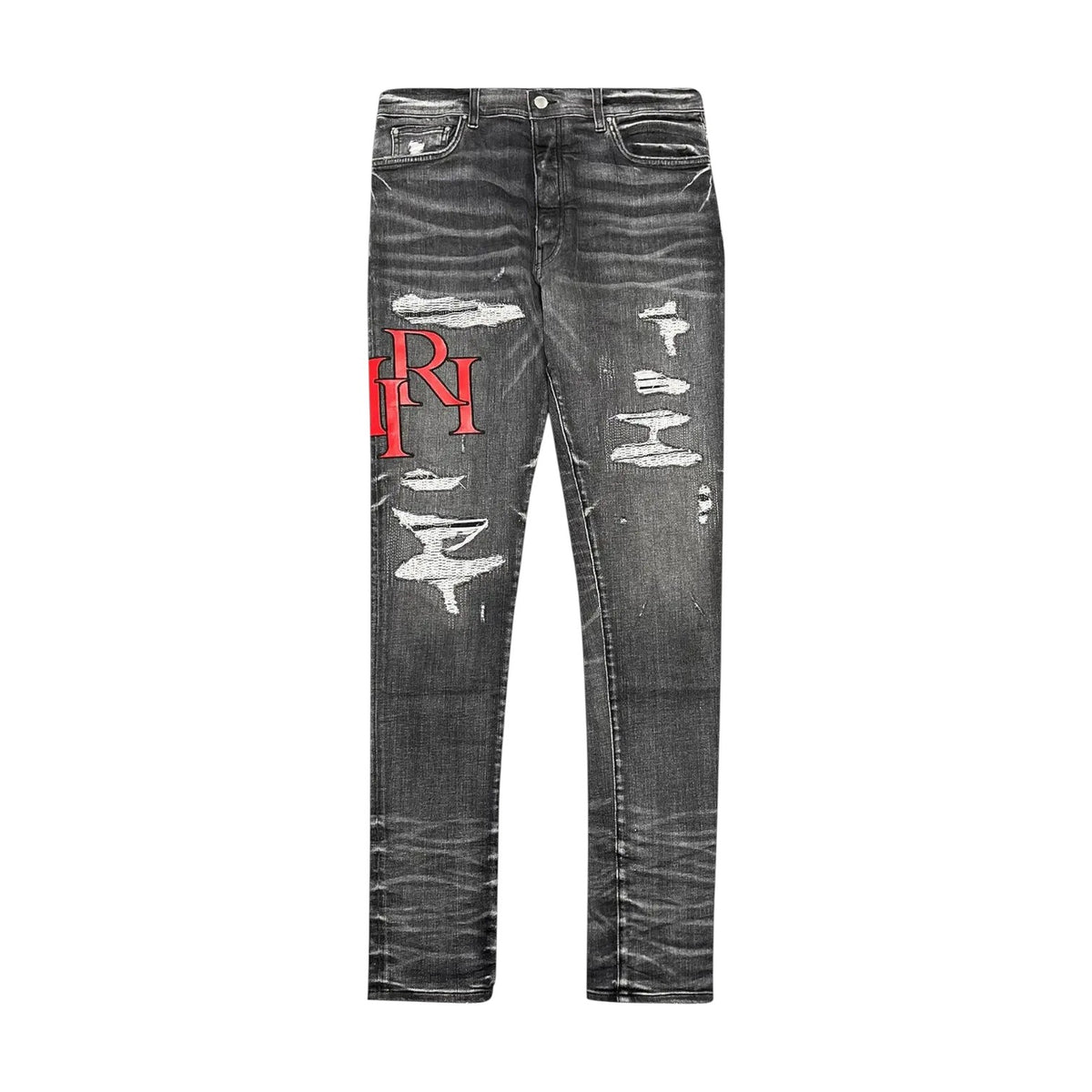 Amiri 'Staggered Logo' Grey & Red Jeans