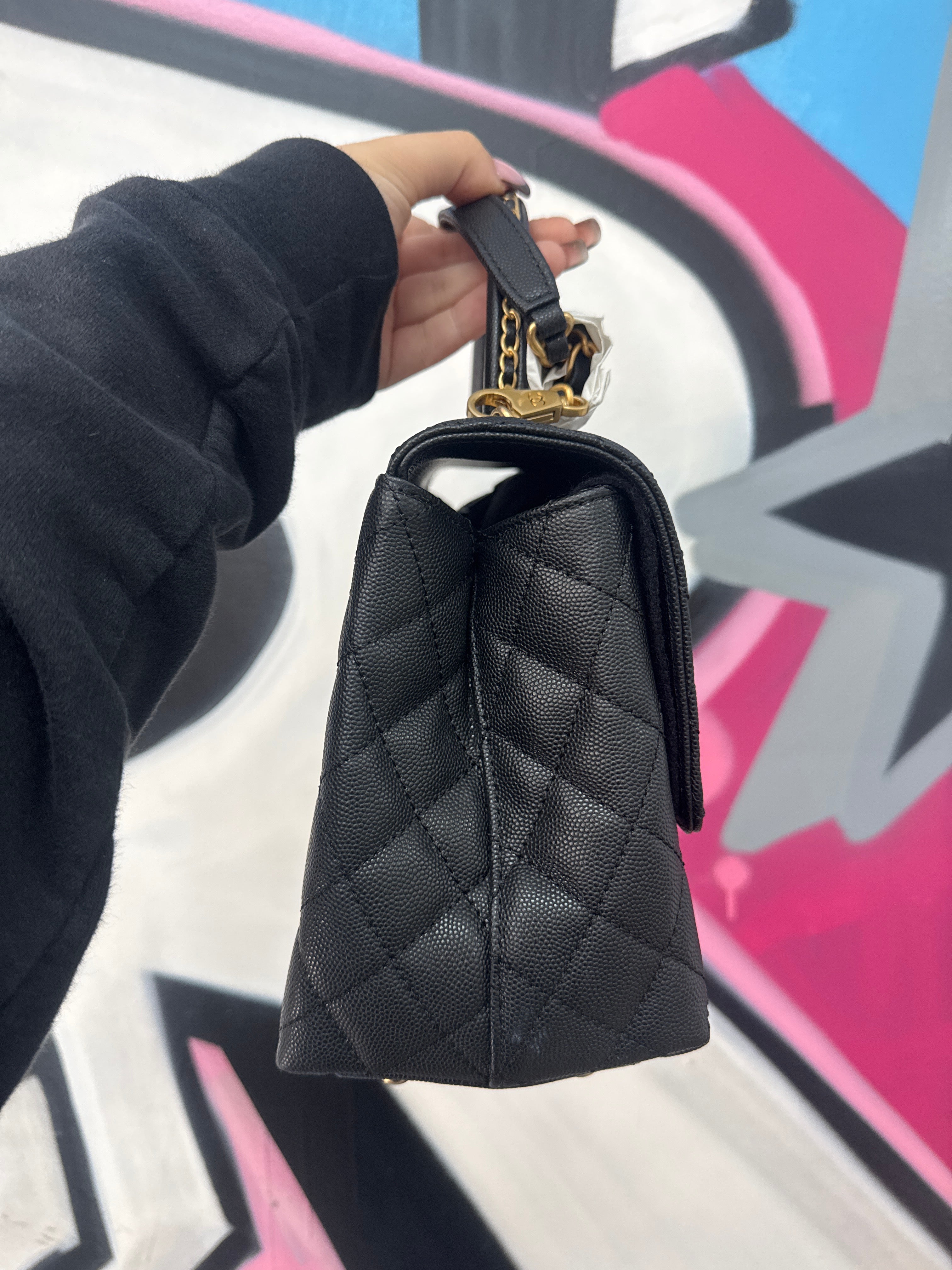 Chanel Black Caviar Quilted Handle Flap Bag