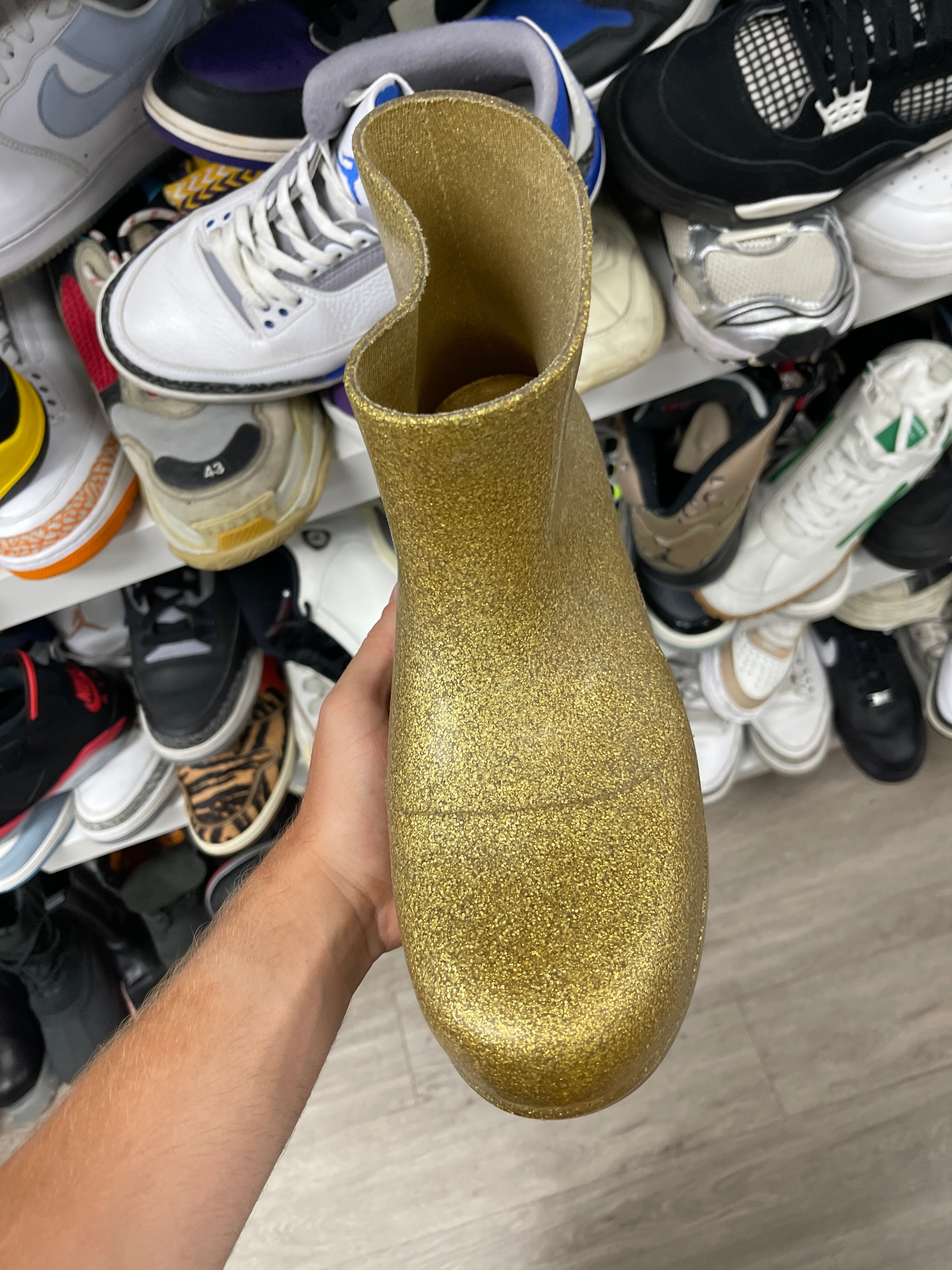Bottega Veneta Gold Sparkle Rubber Boots Sneakers