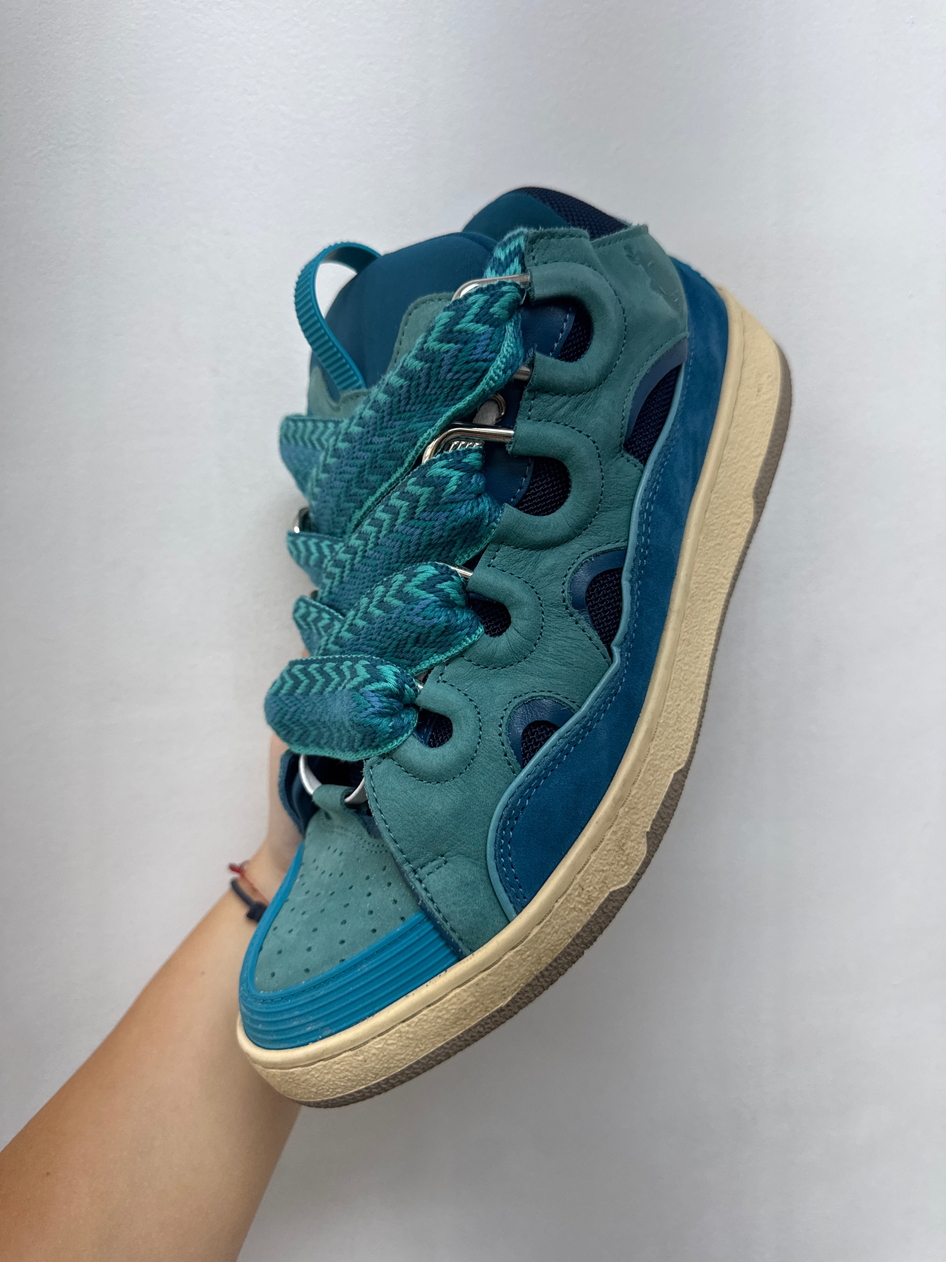 Lanvin Blue Cream Curb Sneakers