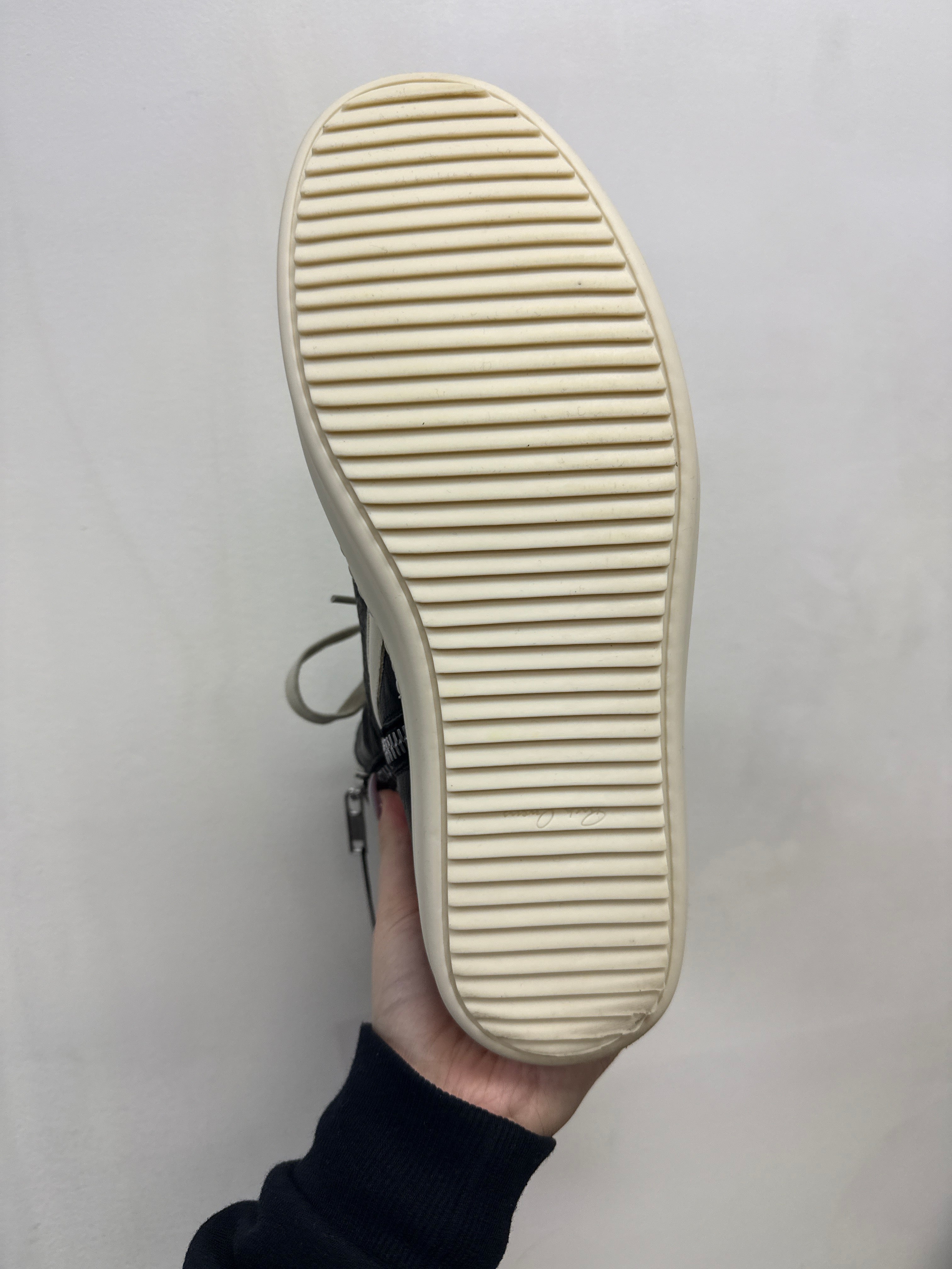 Rick Owens Black Milk Tumble Leather Geobasket Sneakers