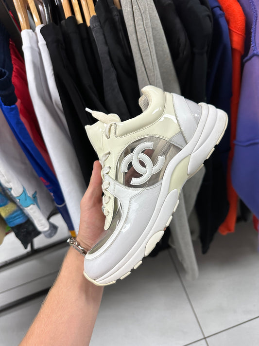 Chanel Sneakers White Clear  Used 37.5 (5.5) No Box