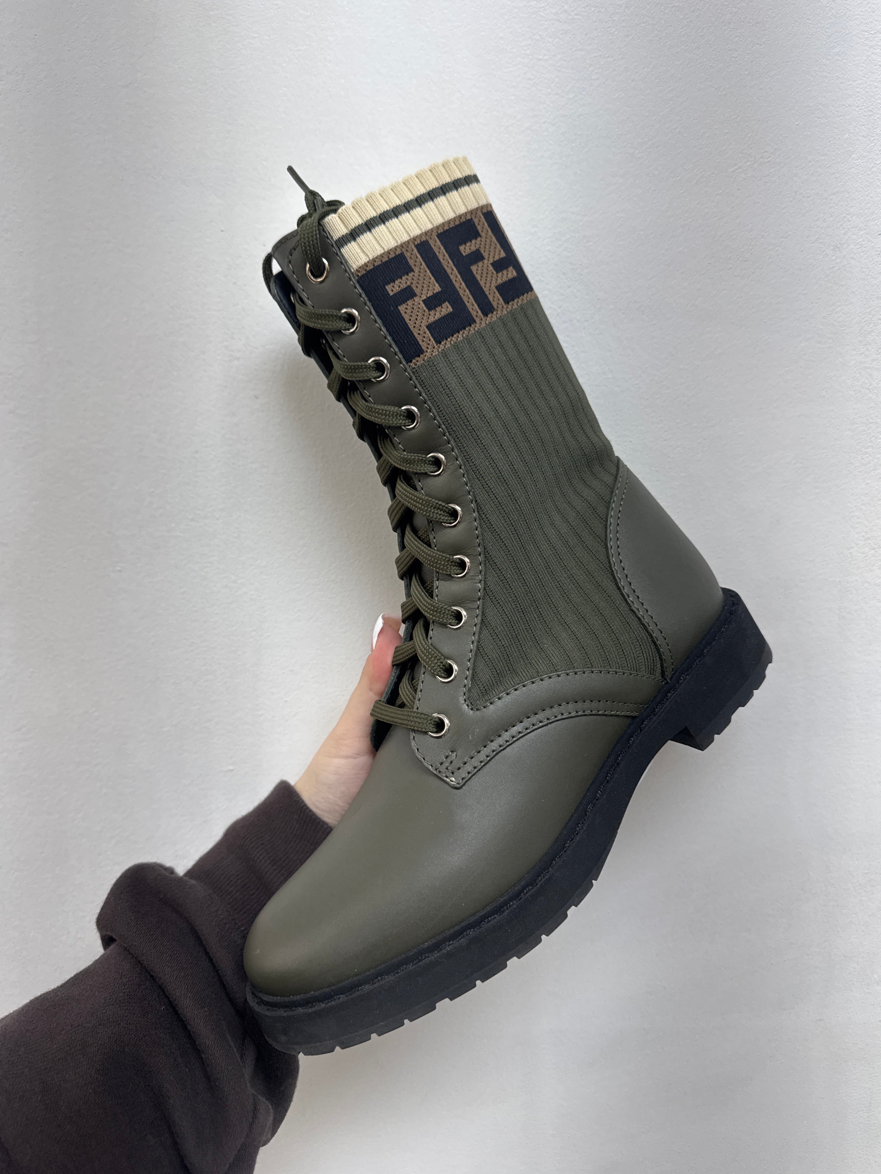 Fendi Olive Rockoko Combat Boots