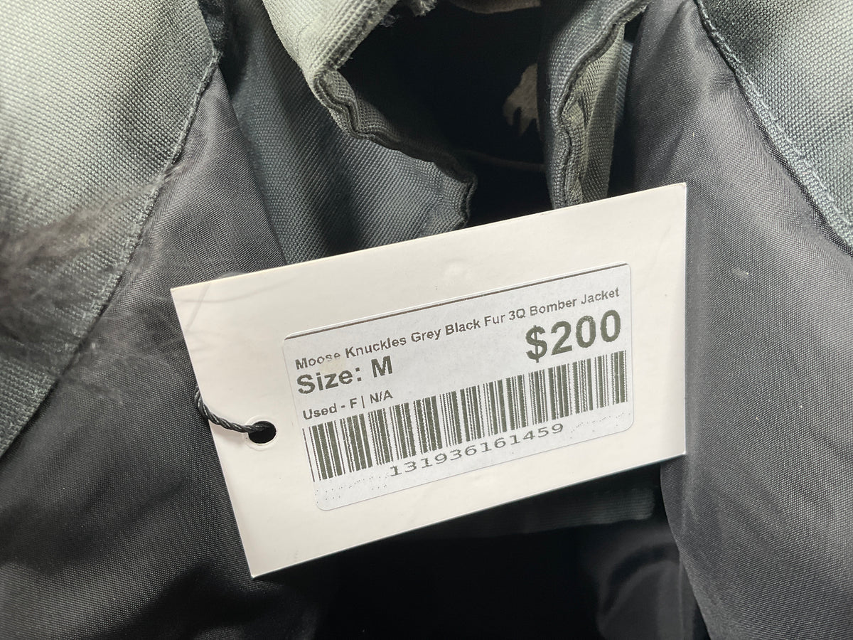 Moose Knuckles Grey Black Fur 3Q Bomber Jacket