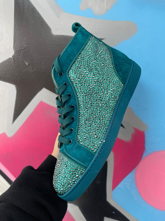 Christian Louboutin Teal Rhinestone High Sneakers