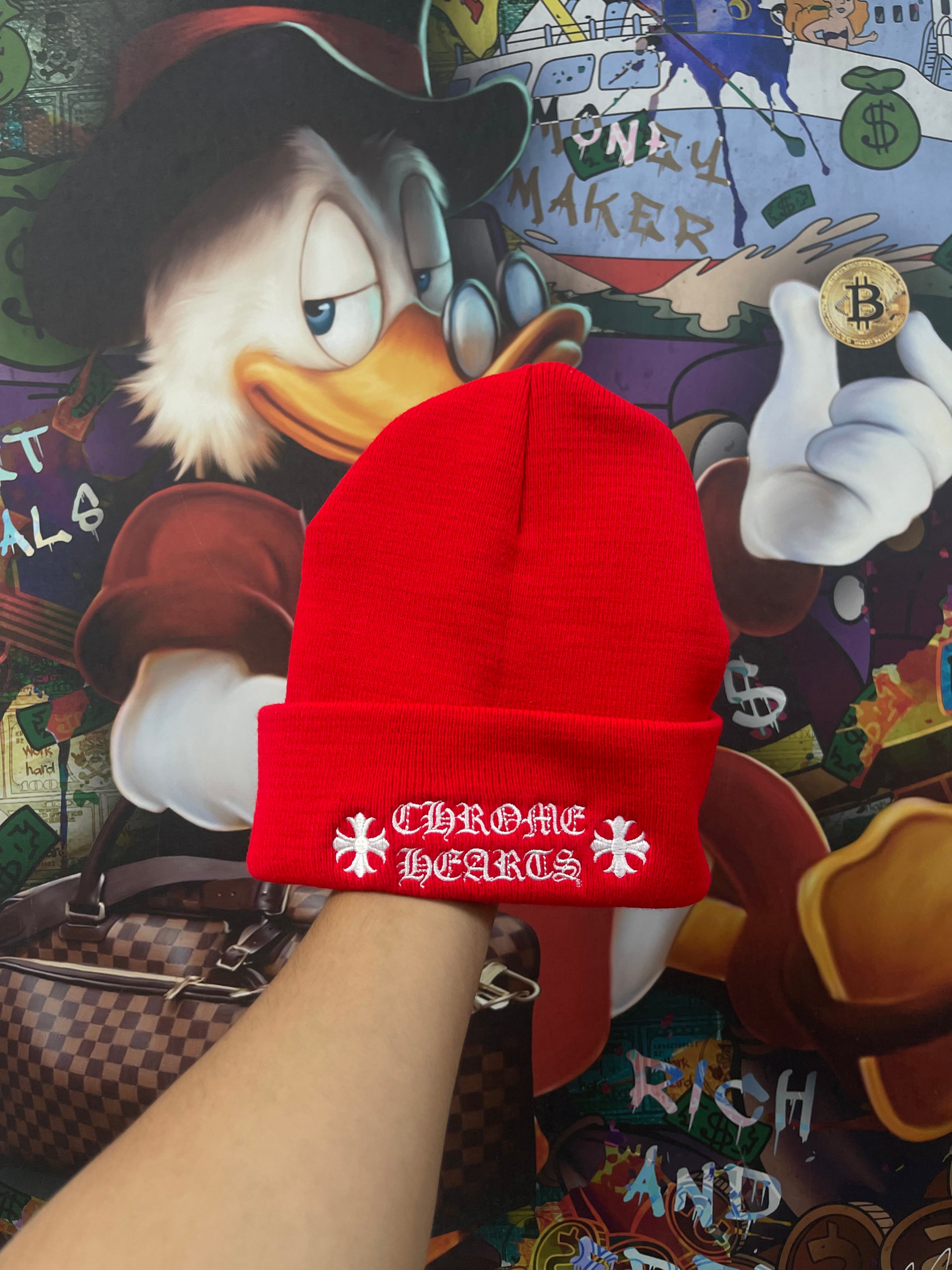 Chrome Hearts Red Plus Logo Beanie Beanie
