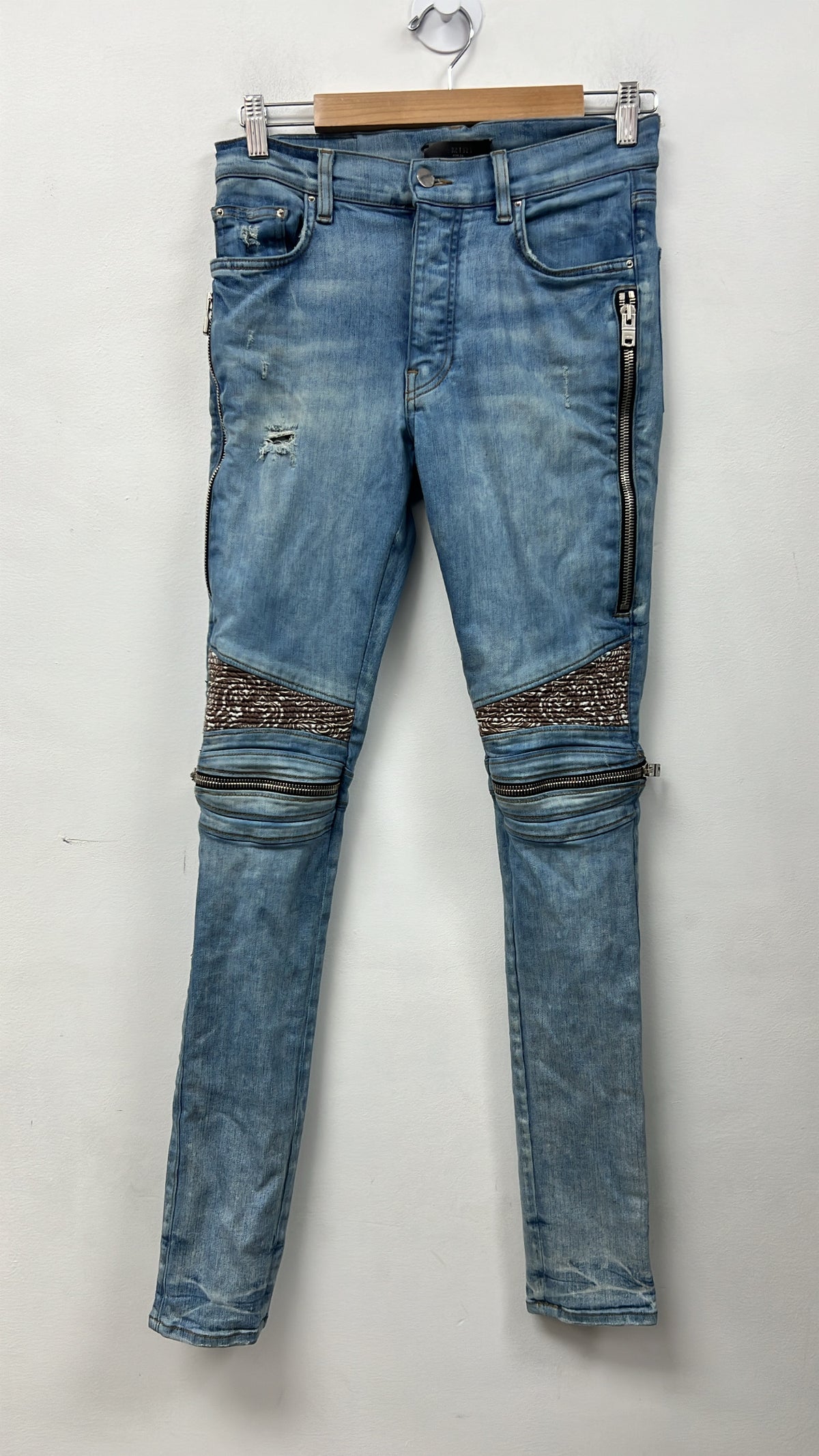 Amiri MX2 Light Wash Brown Paisley Patch Jeans