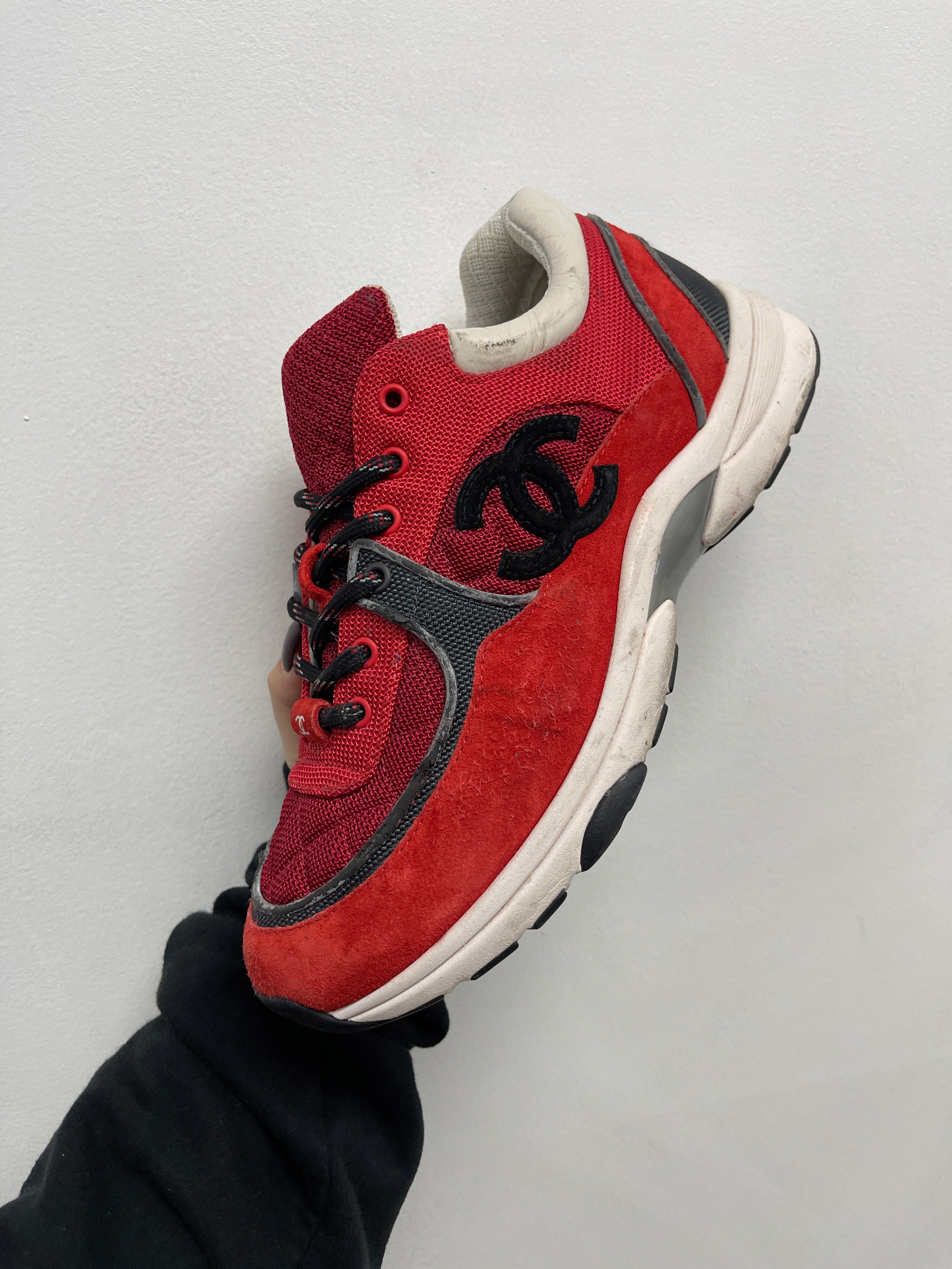 Chanel Mesh Stepper Red Black Used 41 (US 8) No Box