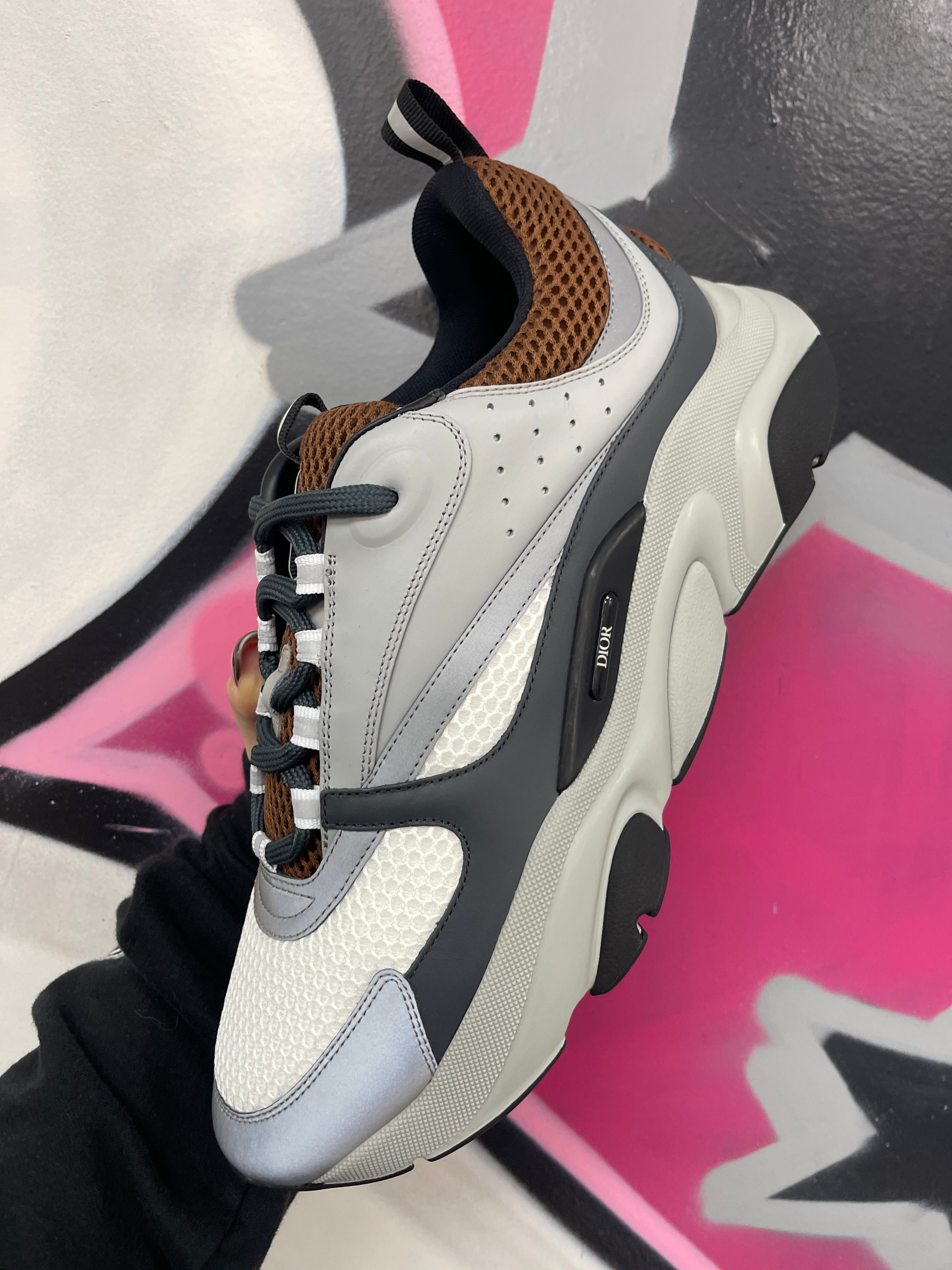 Dior B22 Calf Mesh Grey Brown Sneakers