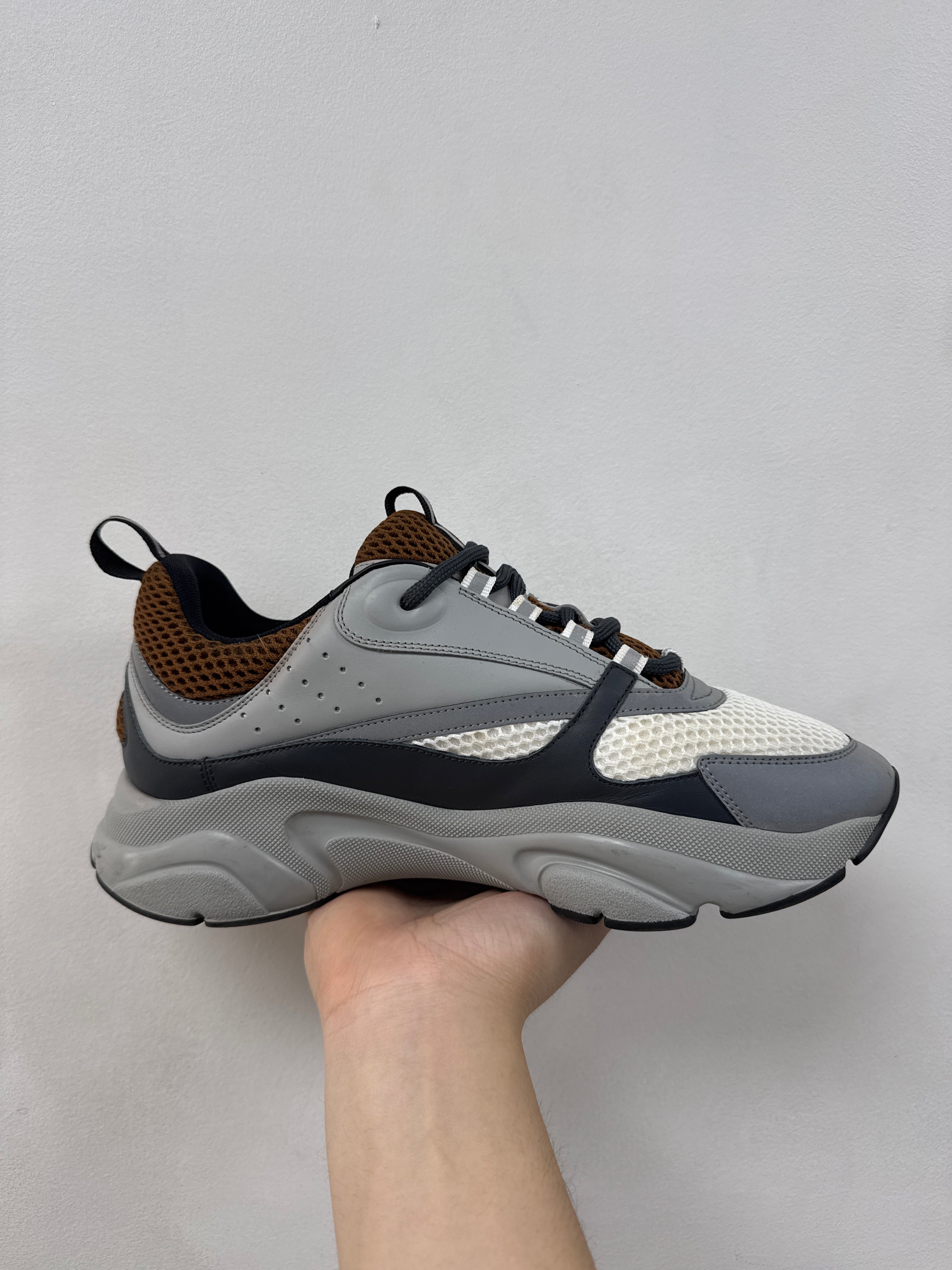 Dior B22 Grey Brown Calf Mesh Sneakers