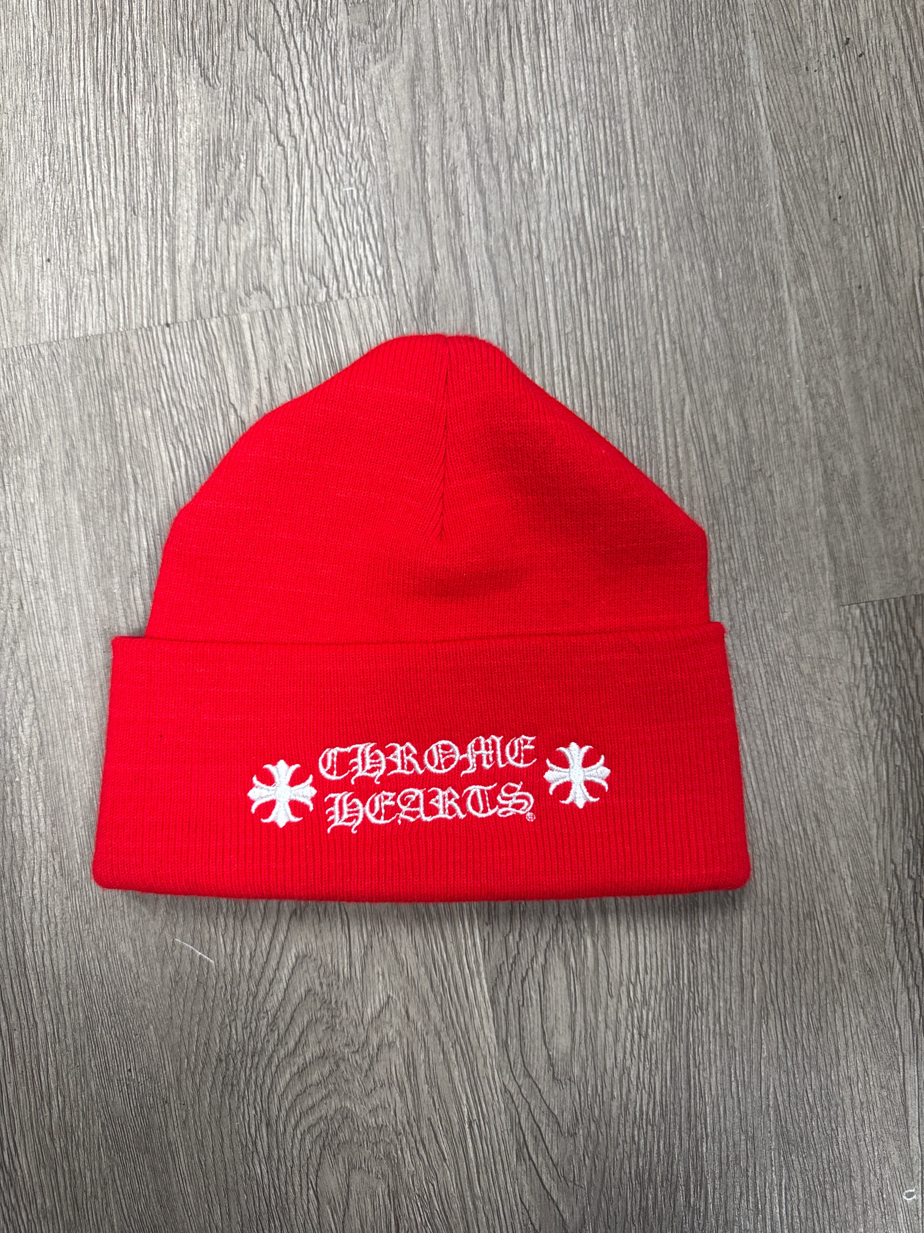 Chrome Hearts Red White Plus Logo Beanie