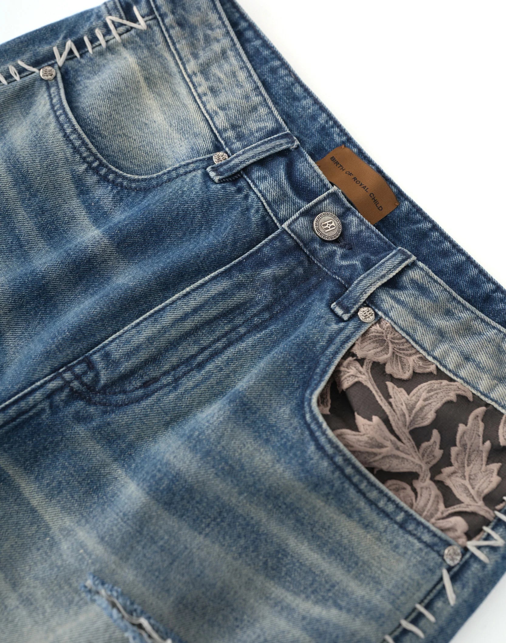 Birth of a Royal Child 'Patchwork Faded' Blue Jeans