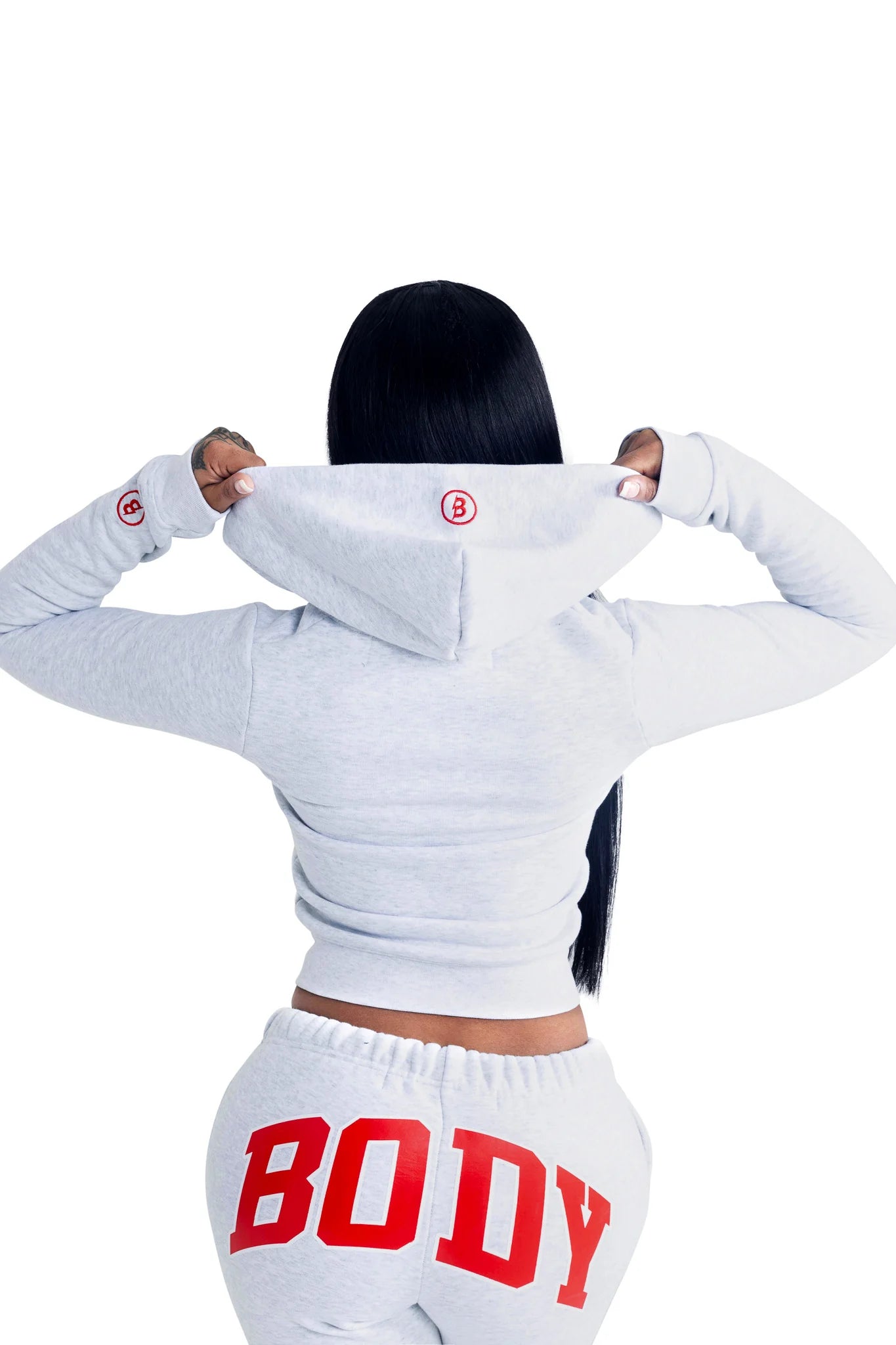 Body By Raven 'Backshot' Grey & Red Zip Up Hoodie