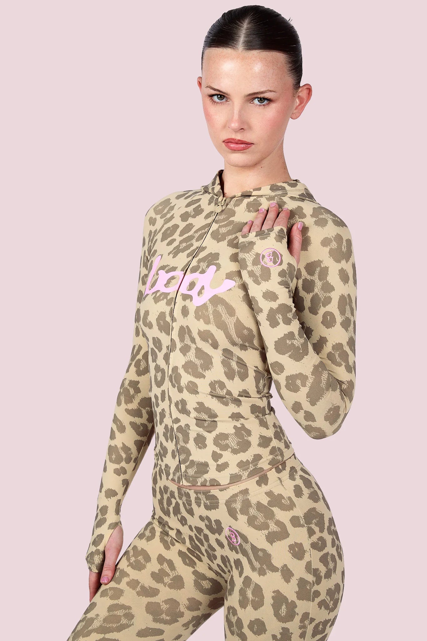 Body By Raven 'Basics 2.0' Leopard & Baby Pink Zip Up Hoodie
