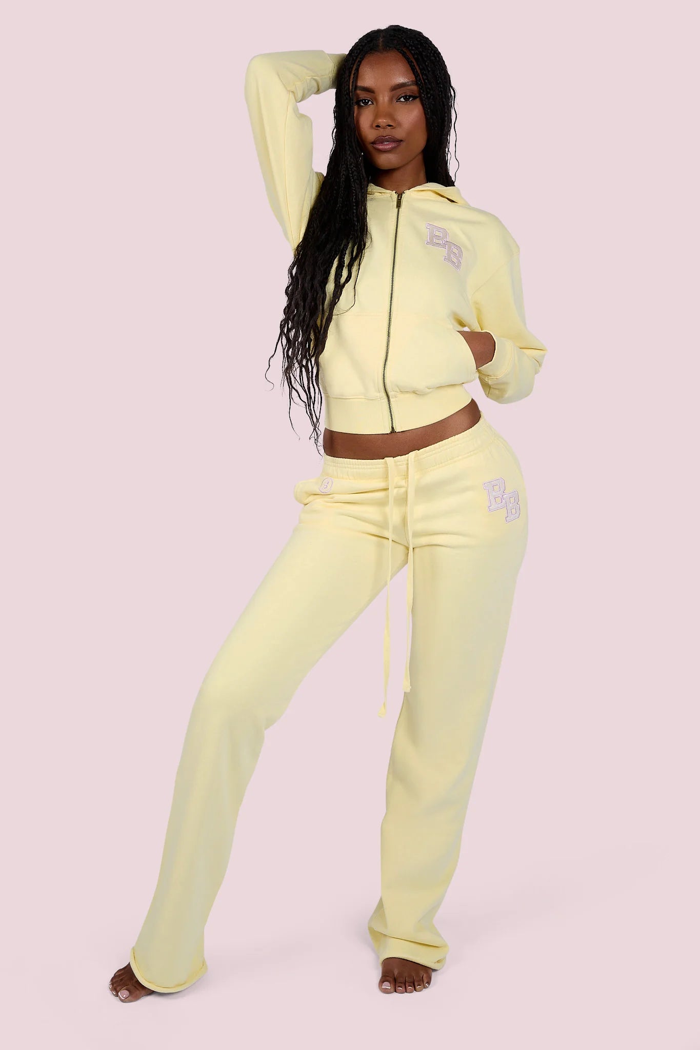 Body By Raven 'University' Butter Yellow & Lavender Sweats