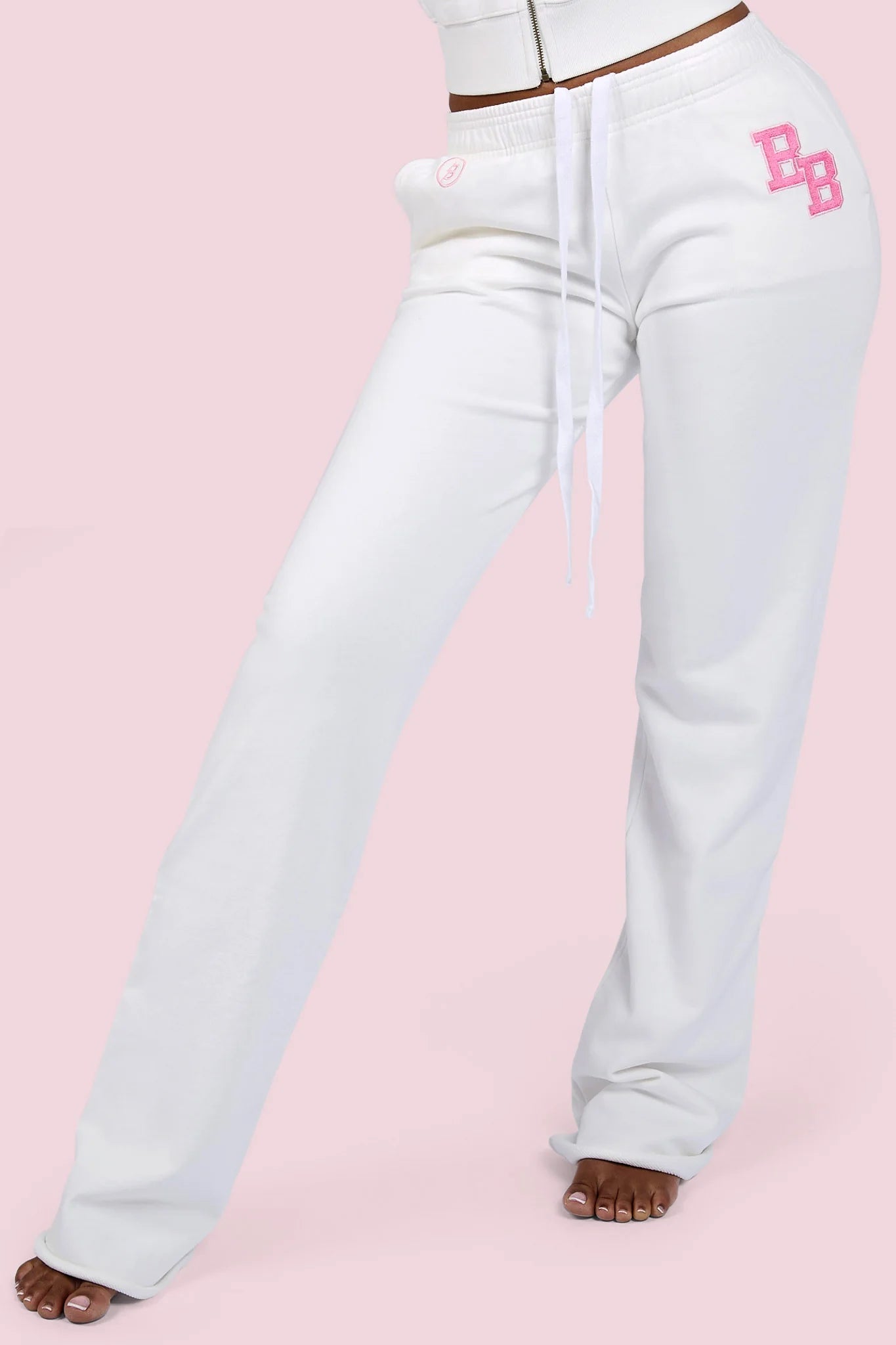 Body By Raven 'University' Eggshell White & Pink Sweats