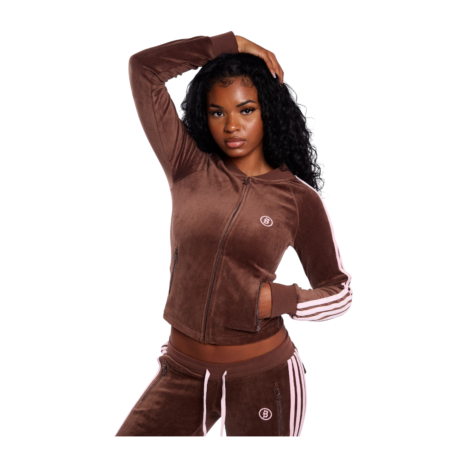 Body By Raven 'Velour Track' Brown & Pink Jacket