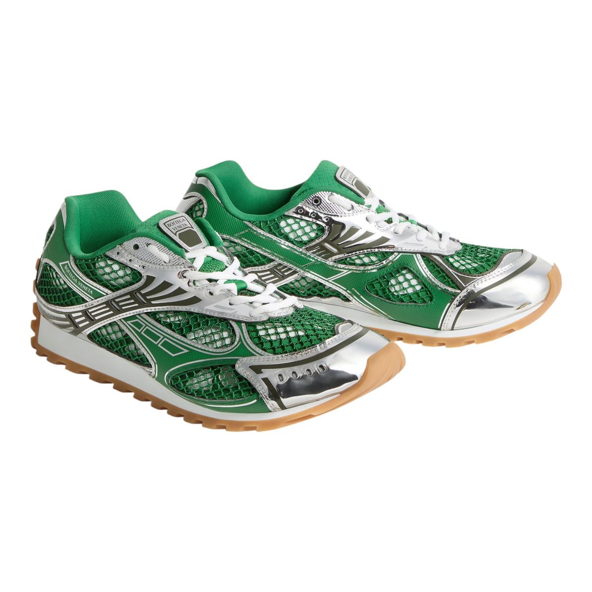 Bottega Veneta 'Orbit' Bark Green & Silver Sneakers