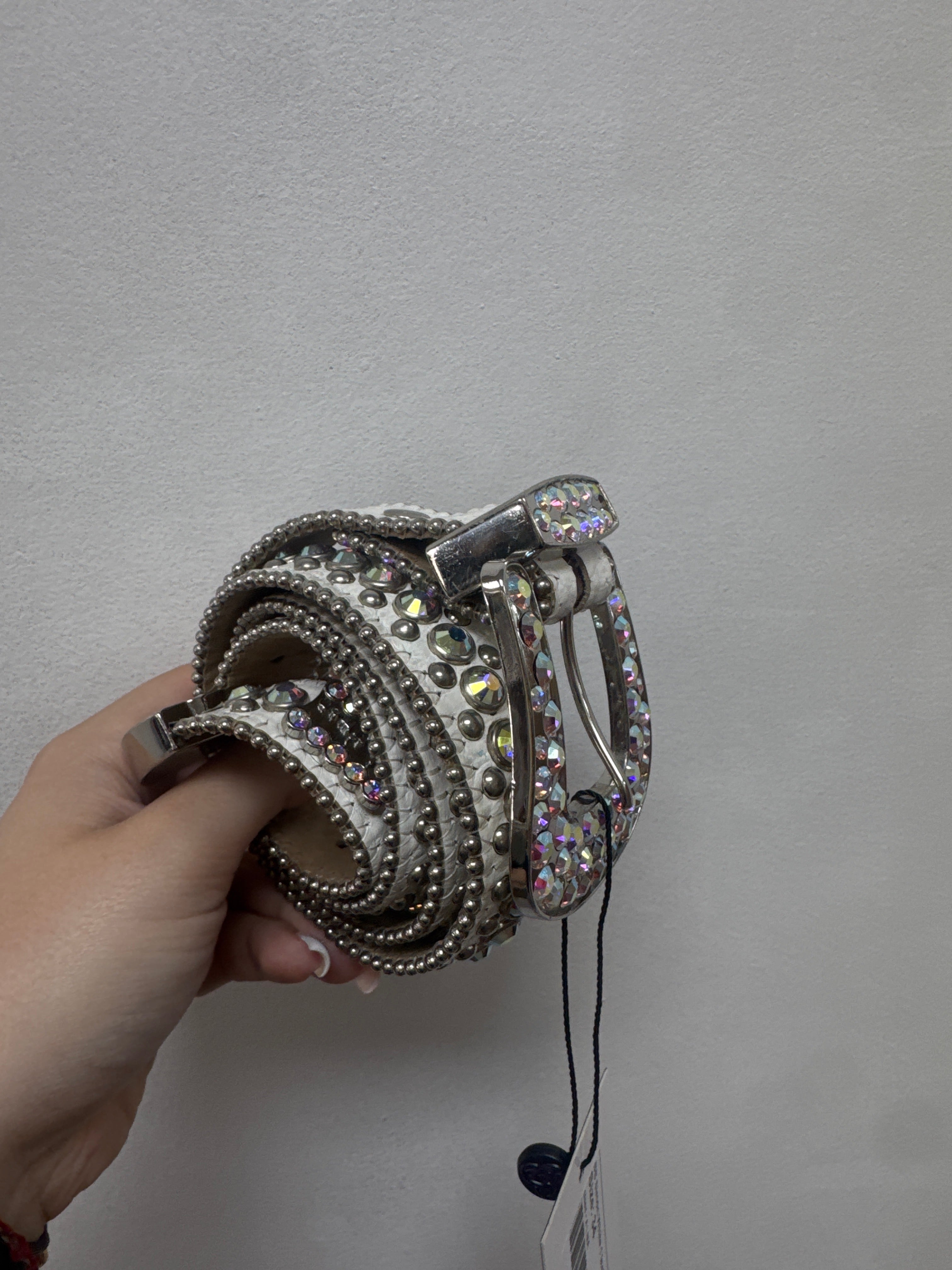 BB Simon White 1 Inch Rhinestone Belt