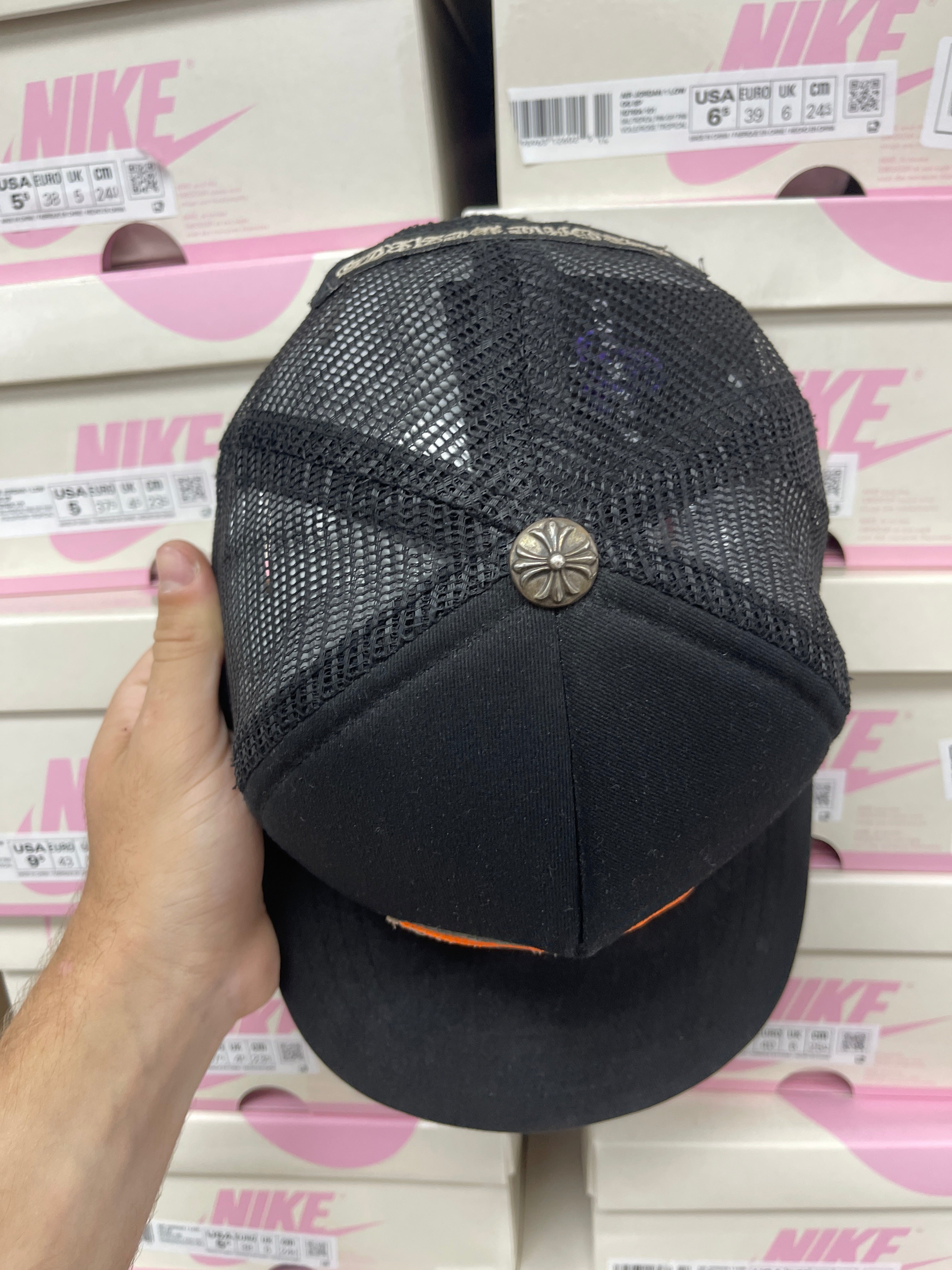 Chrome Hearts Black Orange Matty Boy Chomper Trucker Hat