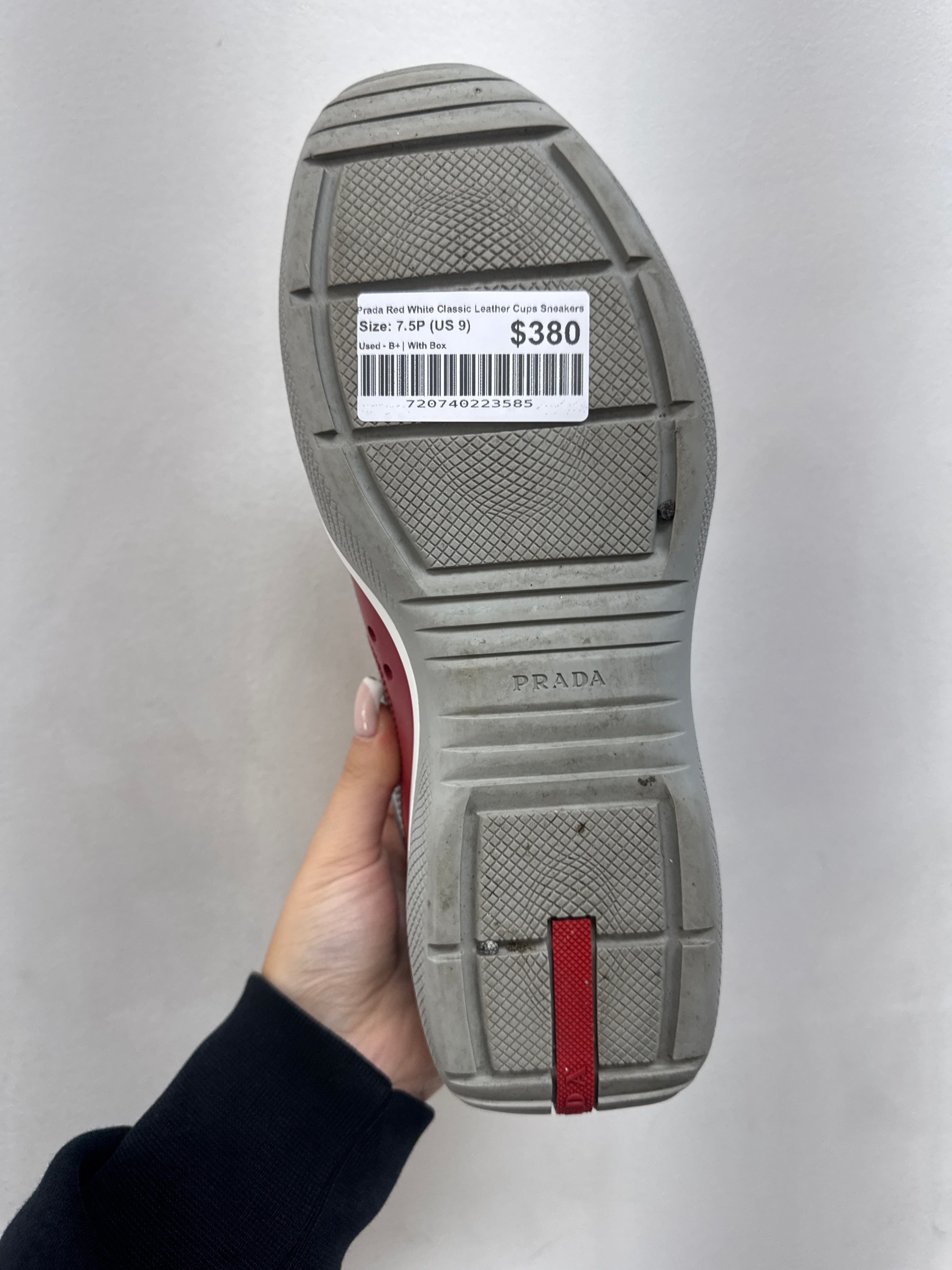 Prada Red White Classic Leather Cups Sneakers