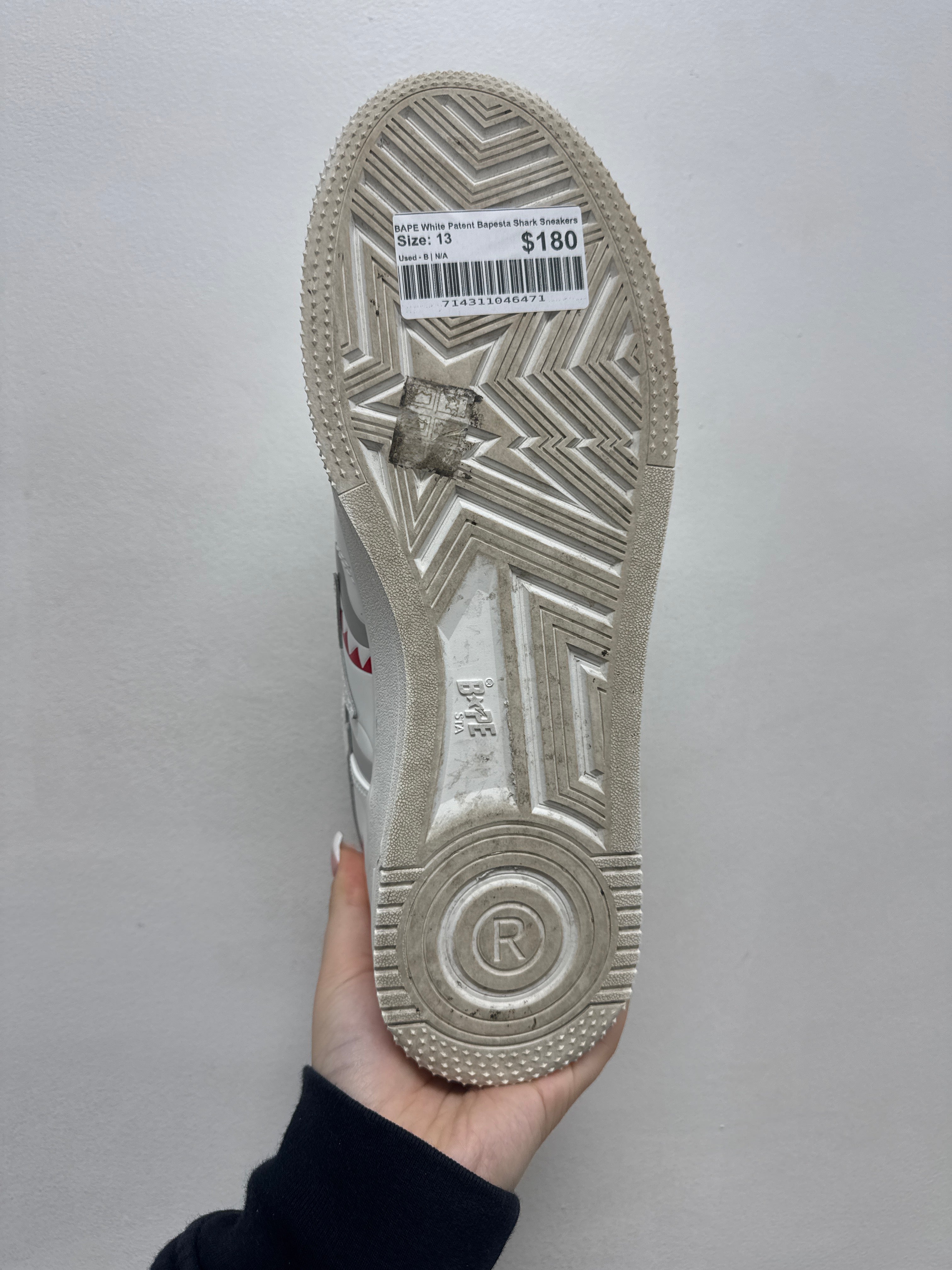 BAPE White Patent Bapesta Shark Sneakers