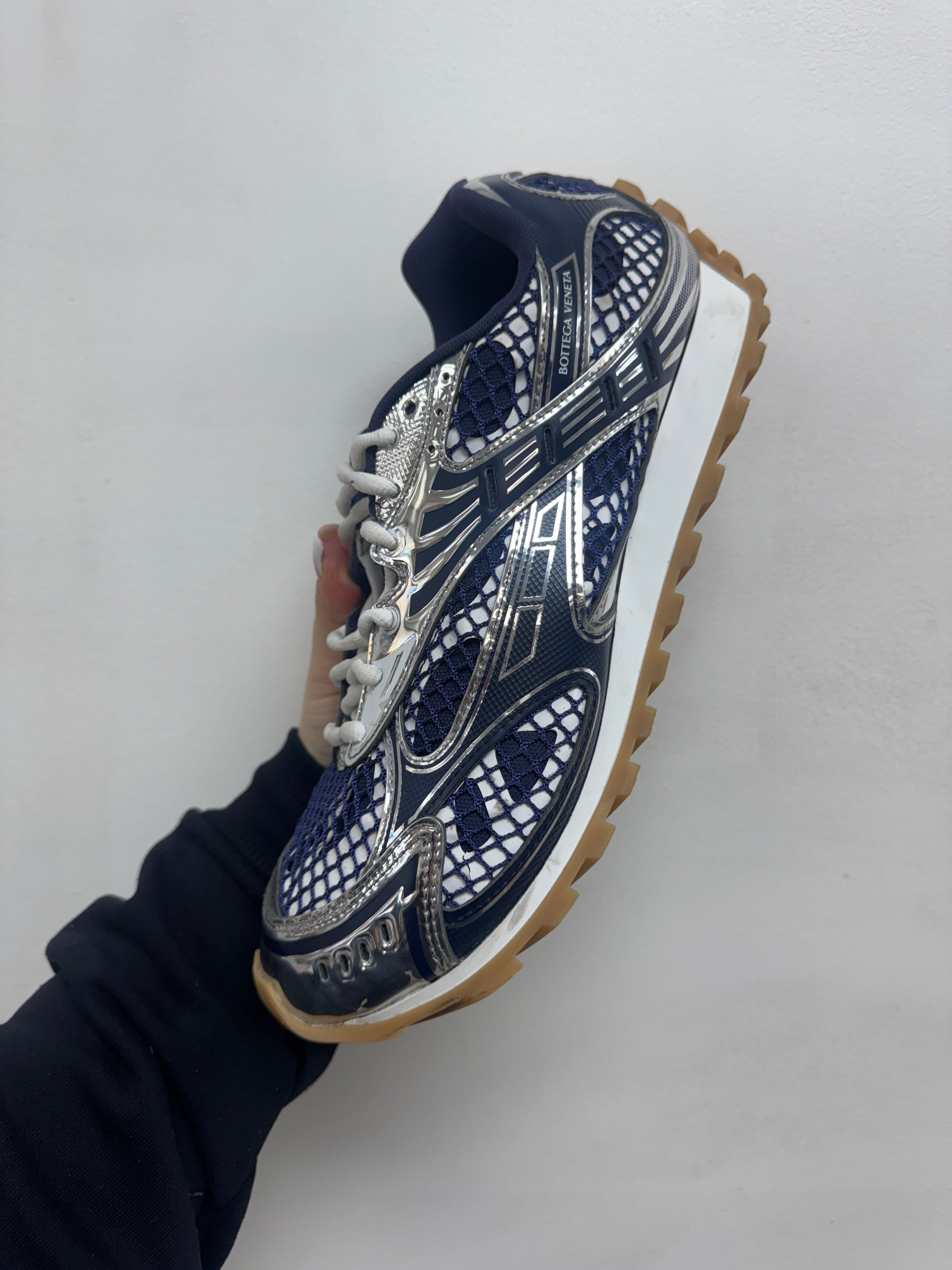 Bottega Veneta Navy Silver Orbit Sneakers