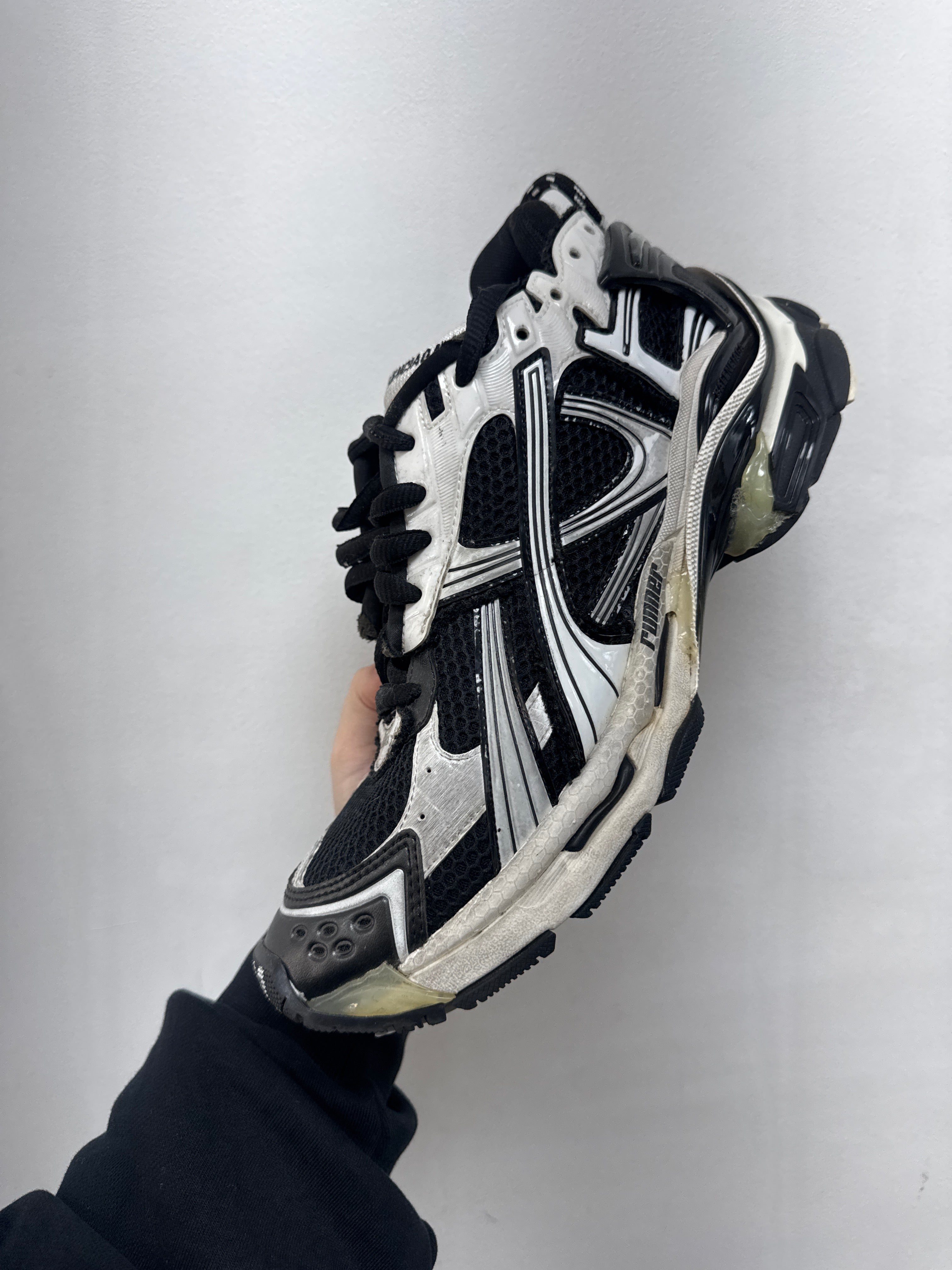 Balenciaga Black White Distressed Runner Sneakers