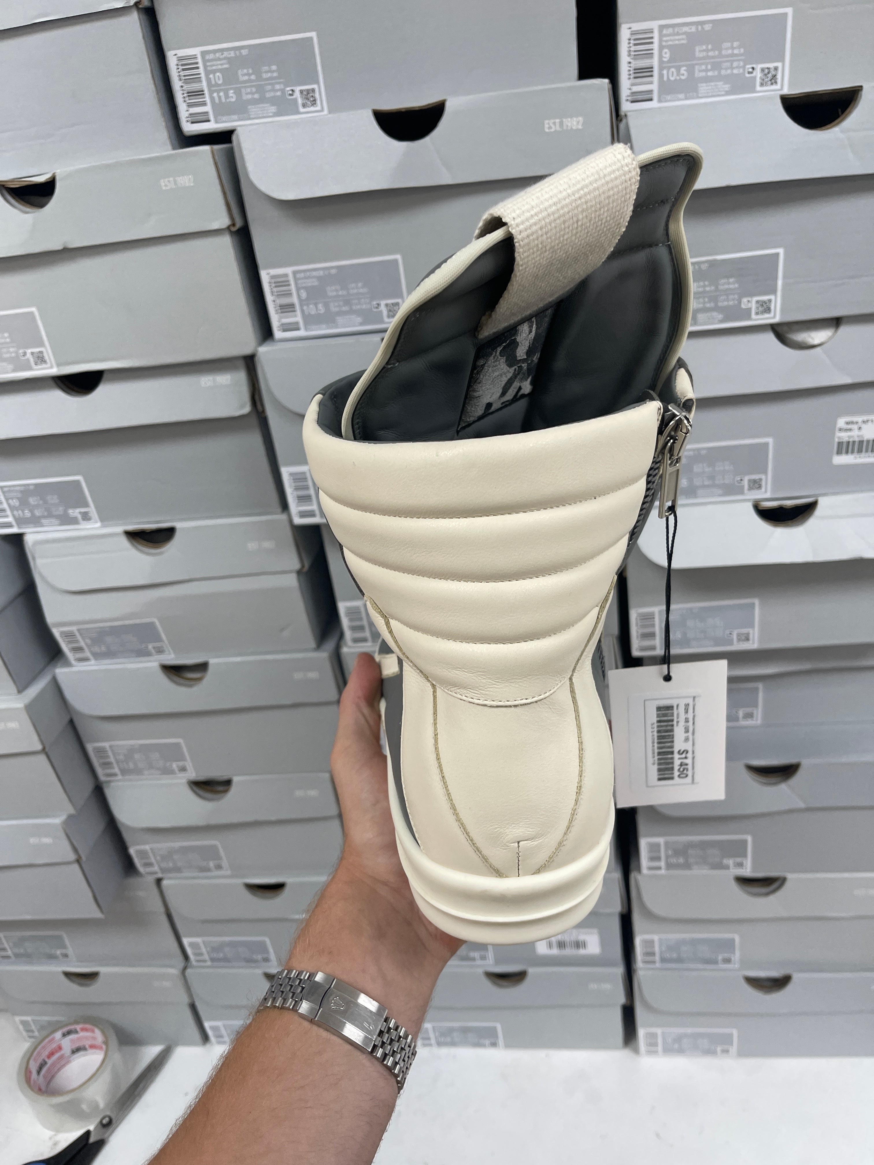 Rick Owens Washed Indigo Jumbo Lace Geobasket Sneakers