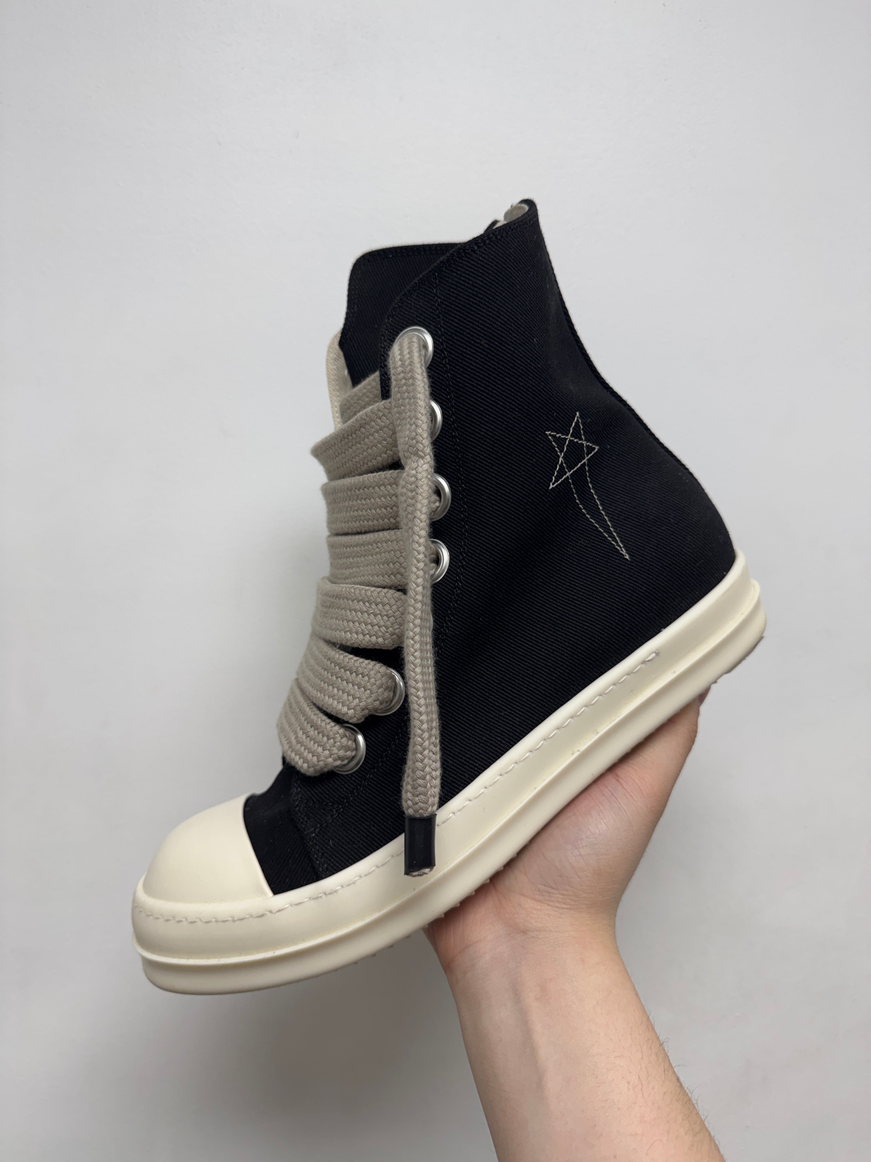 Rick Owens Black Penta Jumbo Lace Ramone High Sneakers