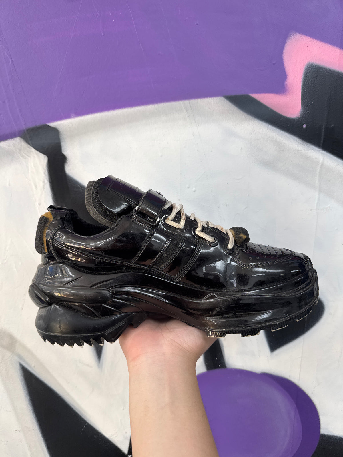 Maison Margiela Black Patent Retro Low Sneakers