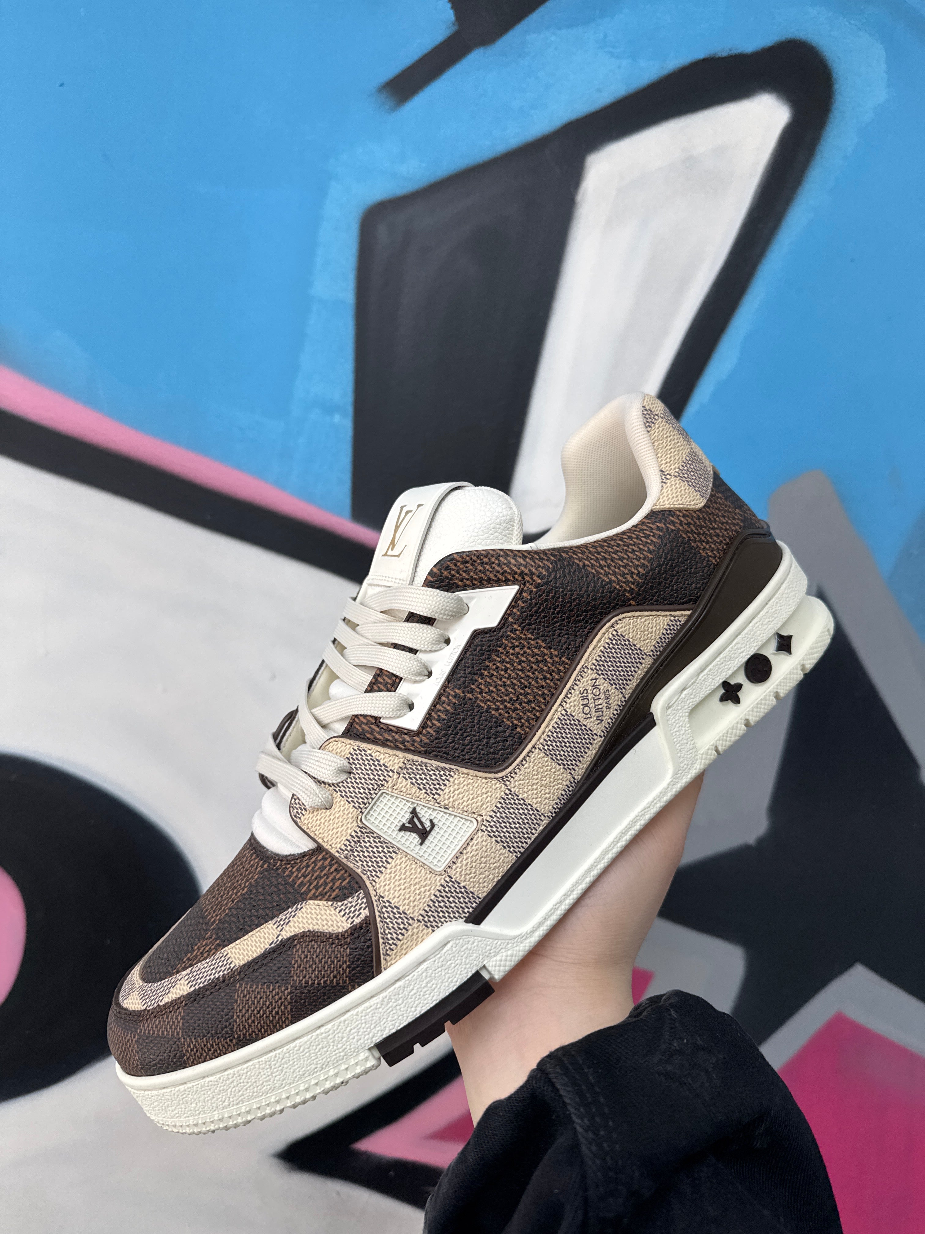 Louis Vuitton Chocolate Brown White Monogram Trainer Sneakers