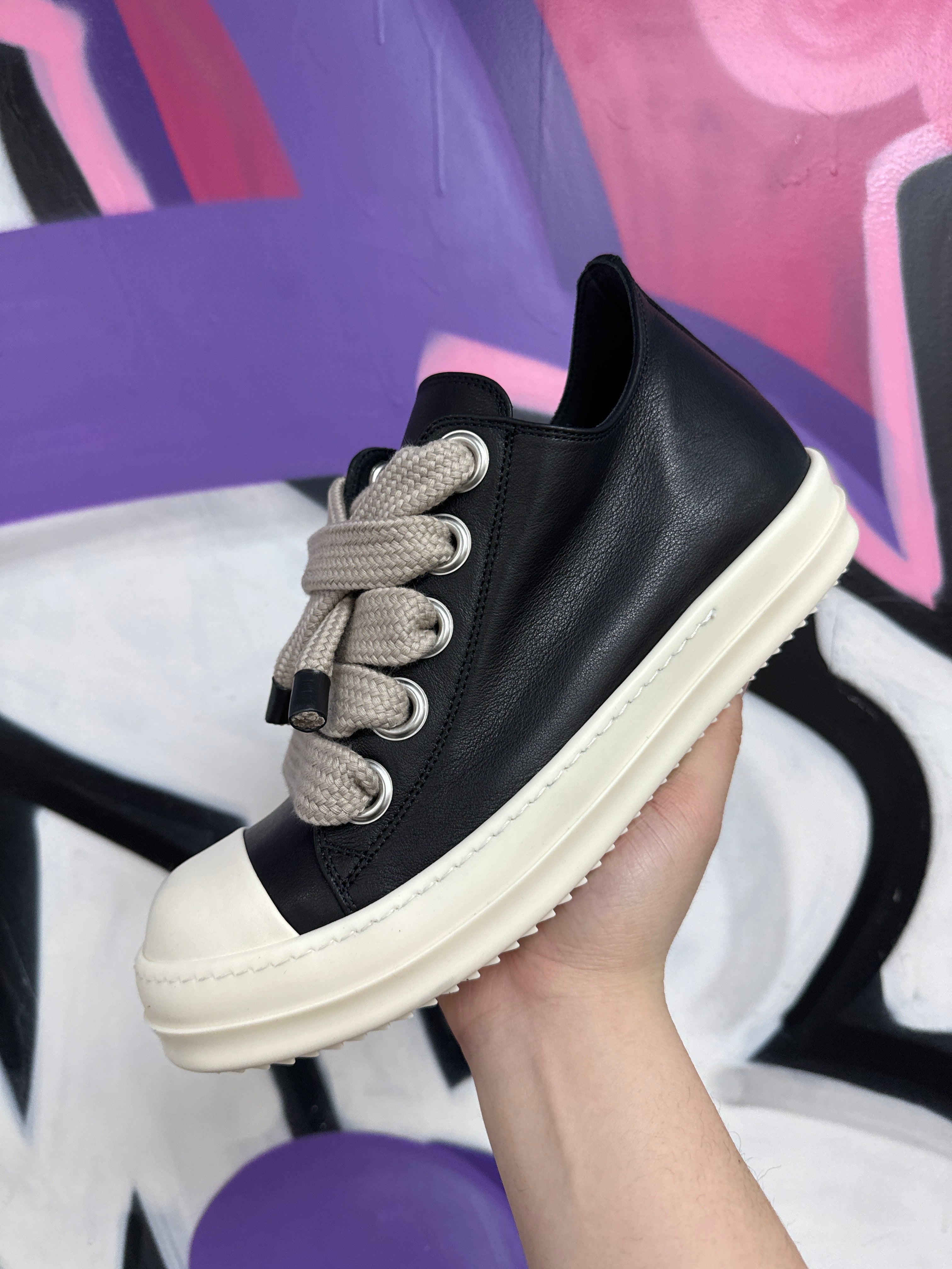 Rick Owens Mainline Jumbo Lace Low Black Milk Sneakers