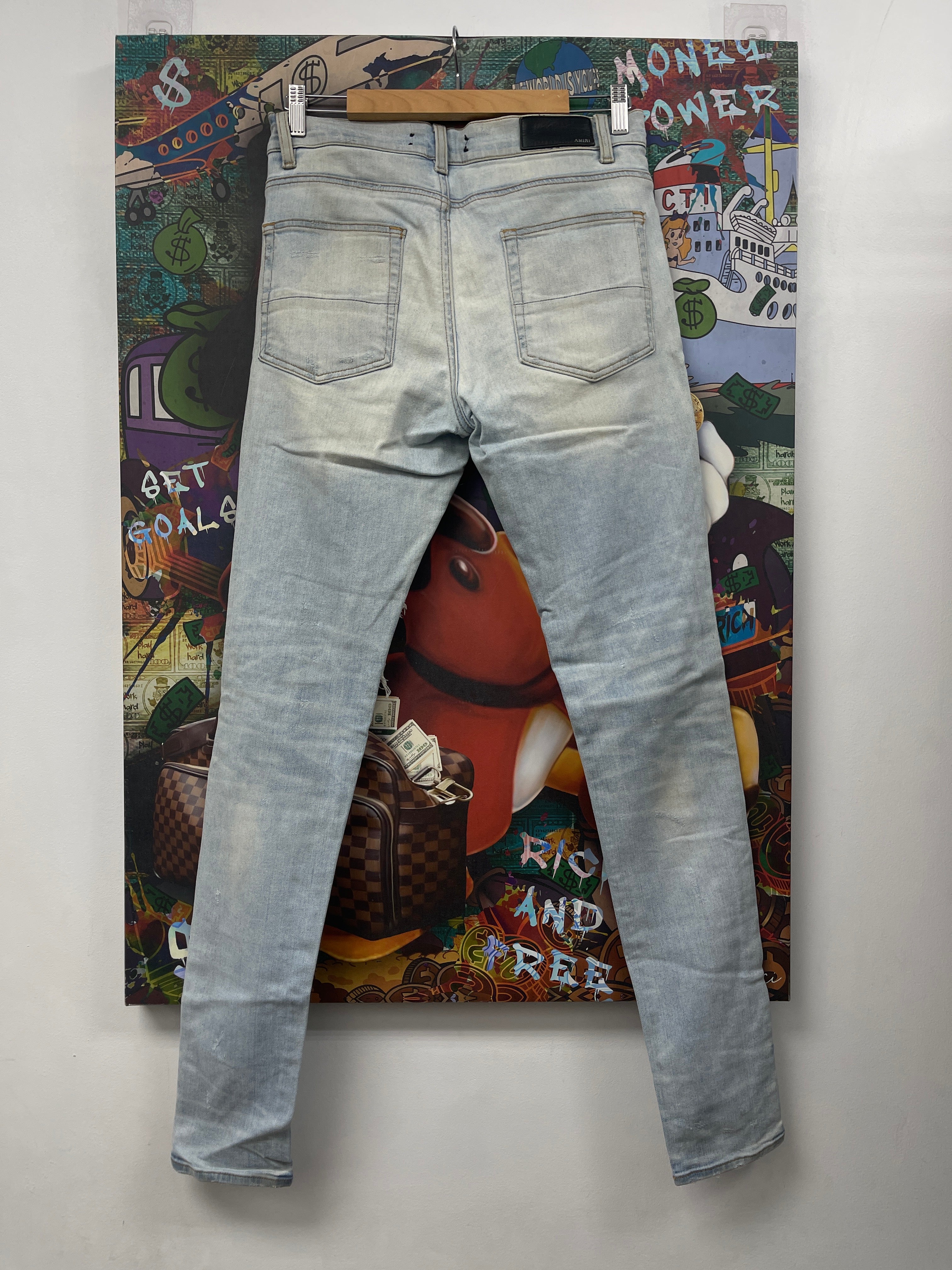 Amiri Light Wash Zebra Crystal Thrasher Patch (Zipper) Jeans