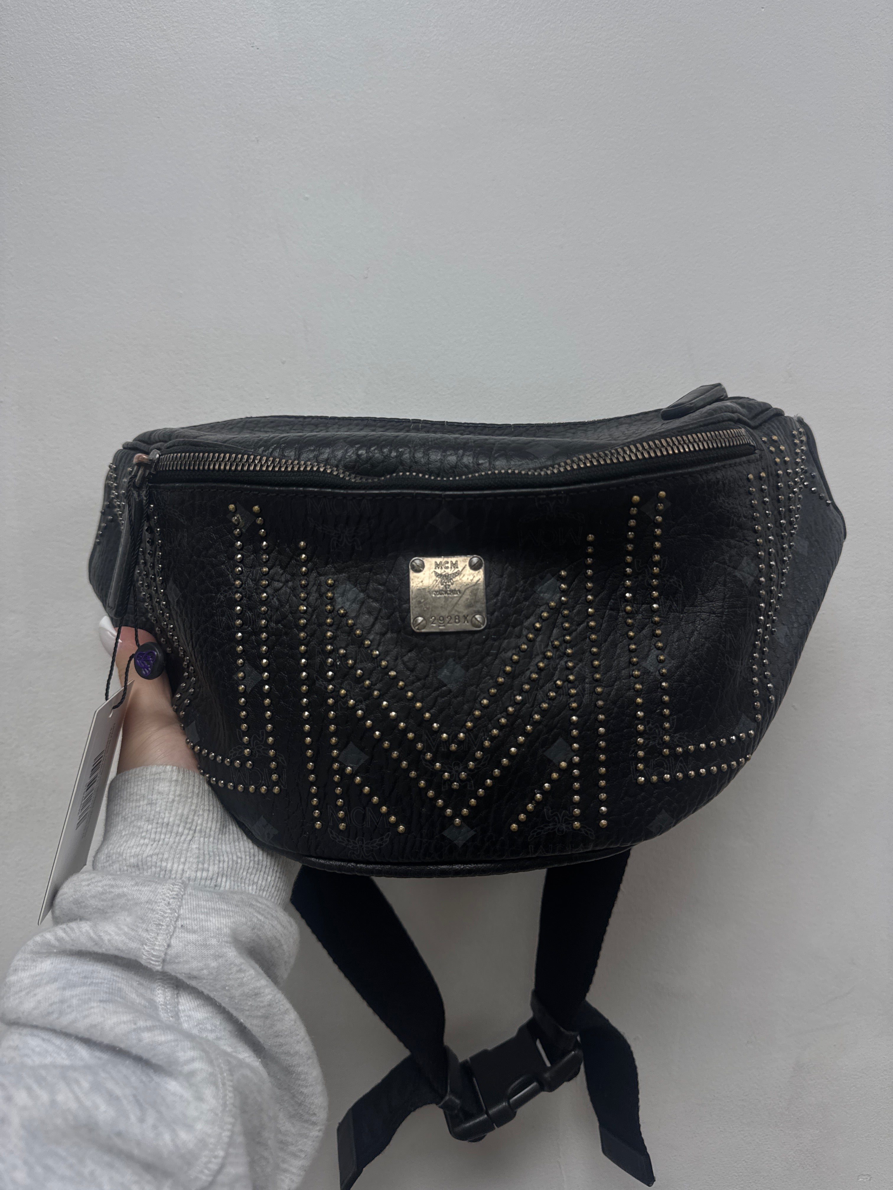 MCM Black Monogram Studded Waist Bag