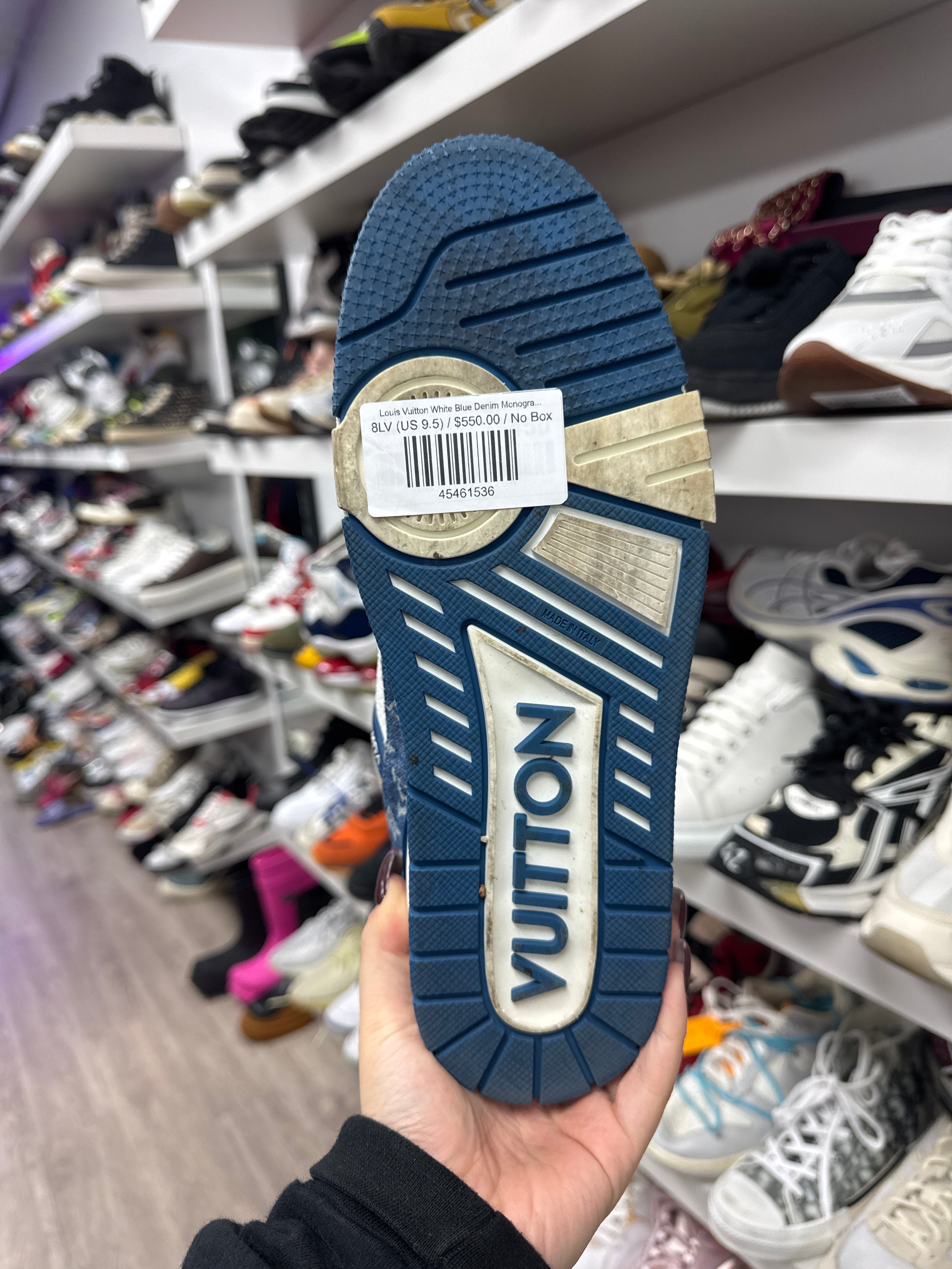 Louis Vuitton White Blue Denim Monogram Trainer Sneakers