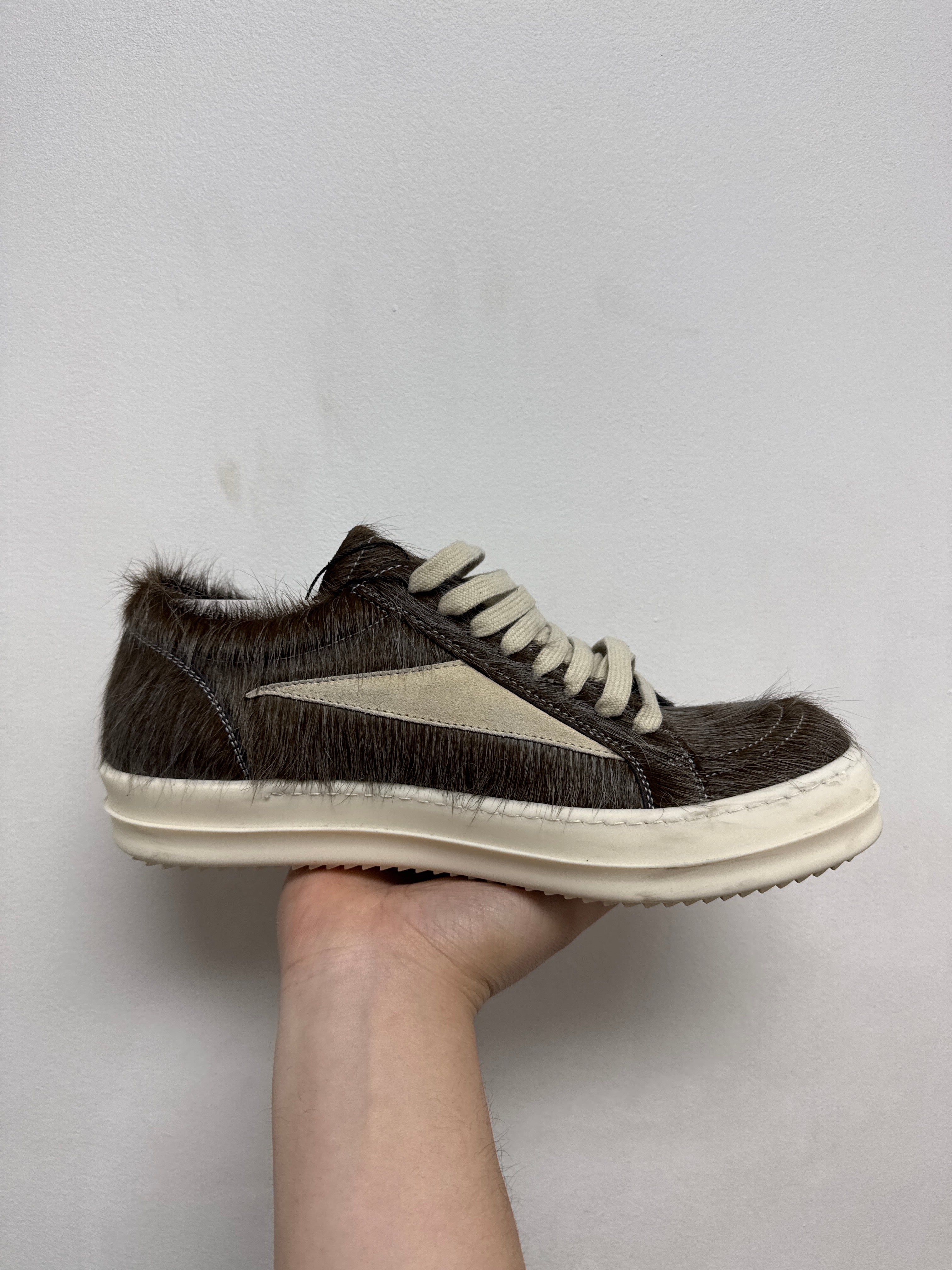 Rick Owens Mainline Brown Mohair Vintage Low Sneakers