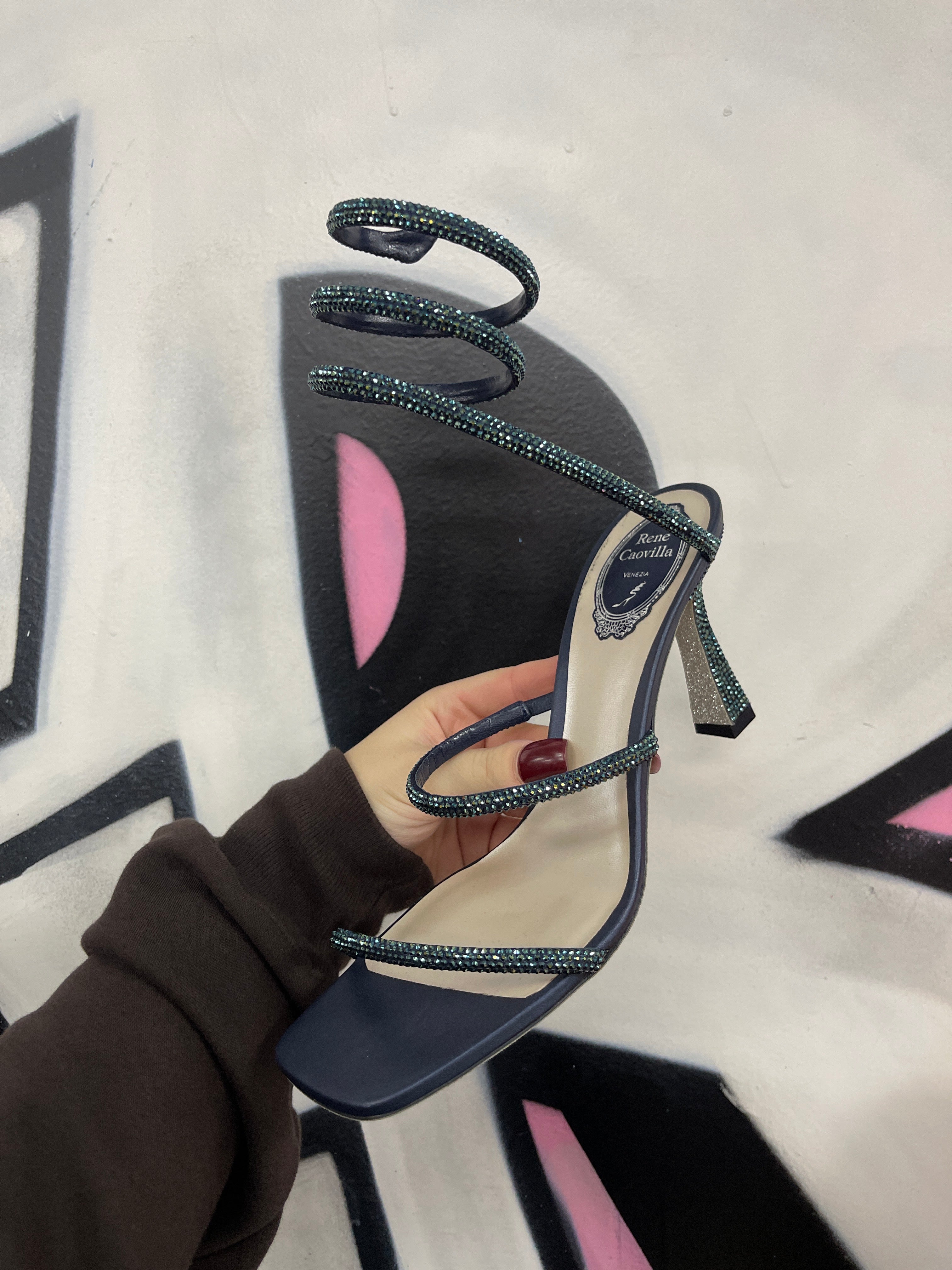 Rene Caovilla Navy Crystal Heels