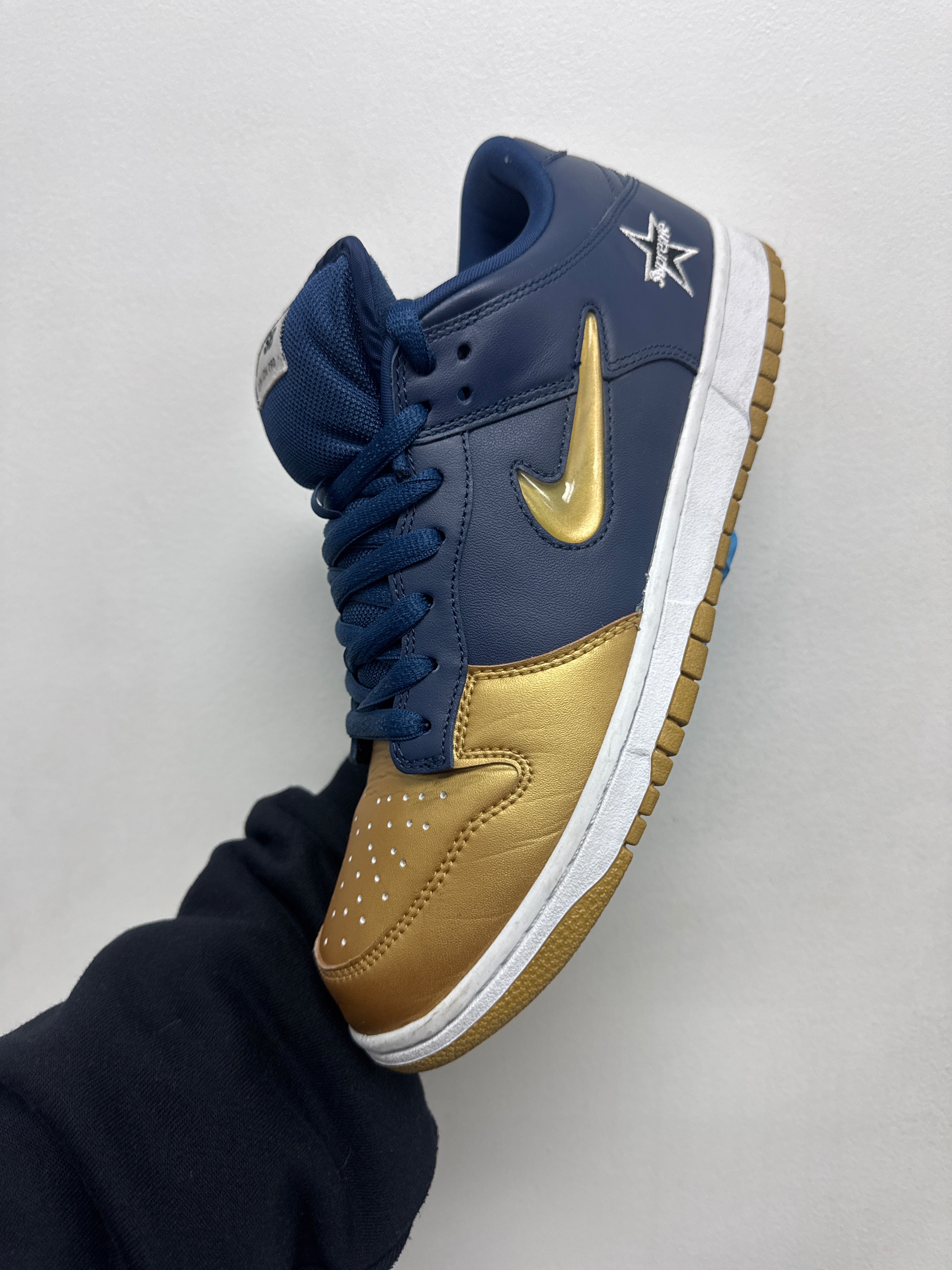 Nike SB Dunk Low Supreme Navy Gold Sneakers
