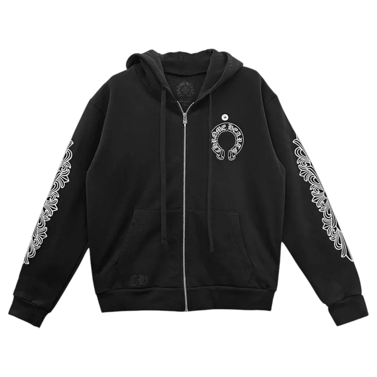 Chrome Hearts Black Floral Horseshoe Zip Up Hoodie
