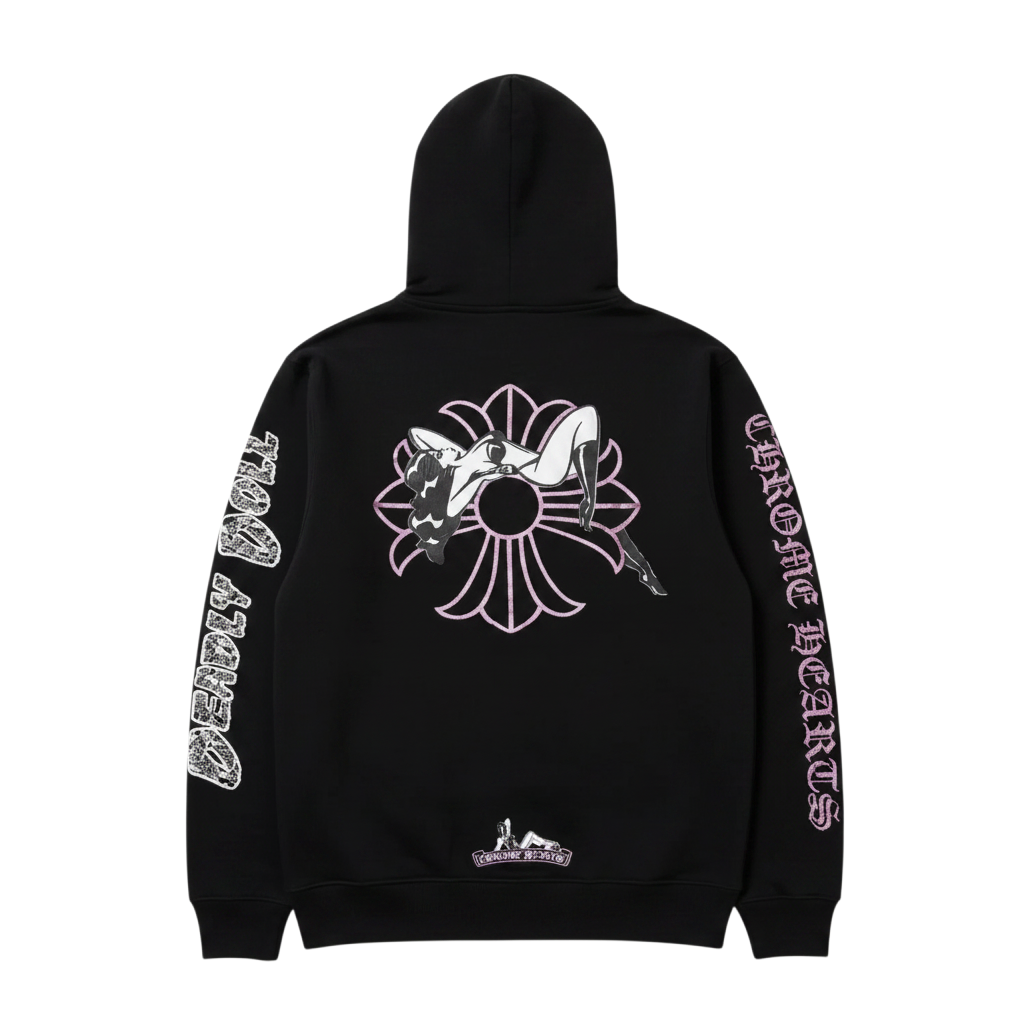 Chrome Hearts 'Deadly Doll' Black & Pink Glitter Hoodie