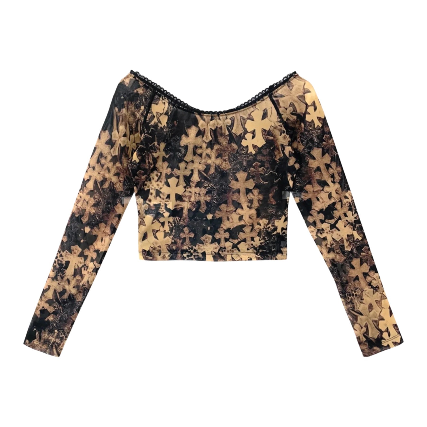 Chrome Hearts 'Waterfall Cross' Brown Mesh LS Tee