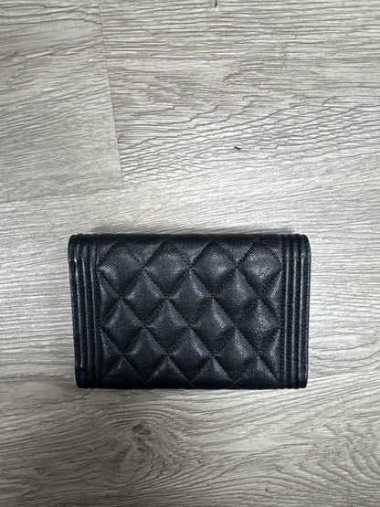 Chanel Quilted Caviar Boy Flap Wallet Black Lightly Worn Medium N/A