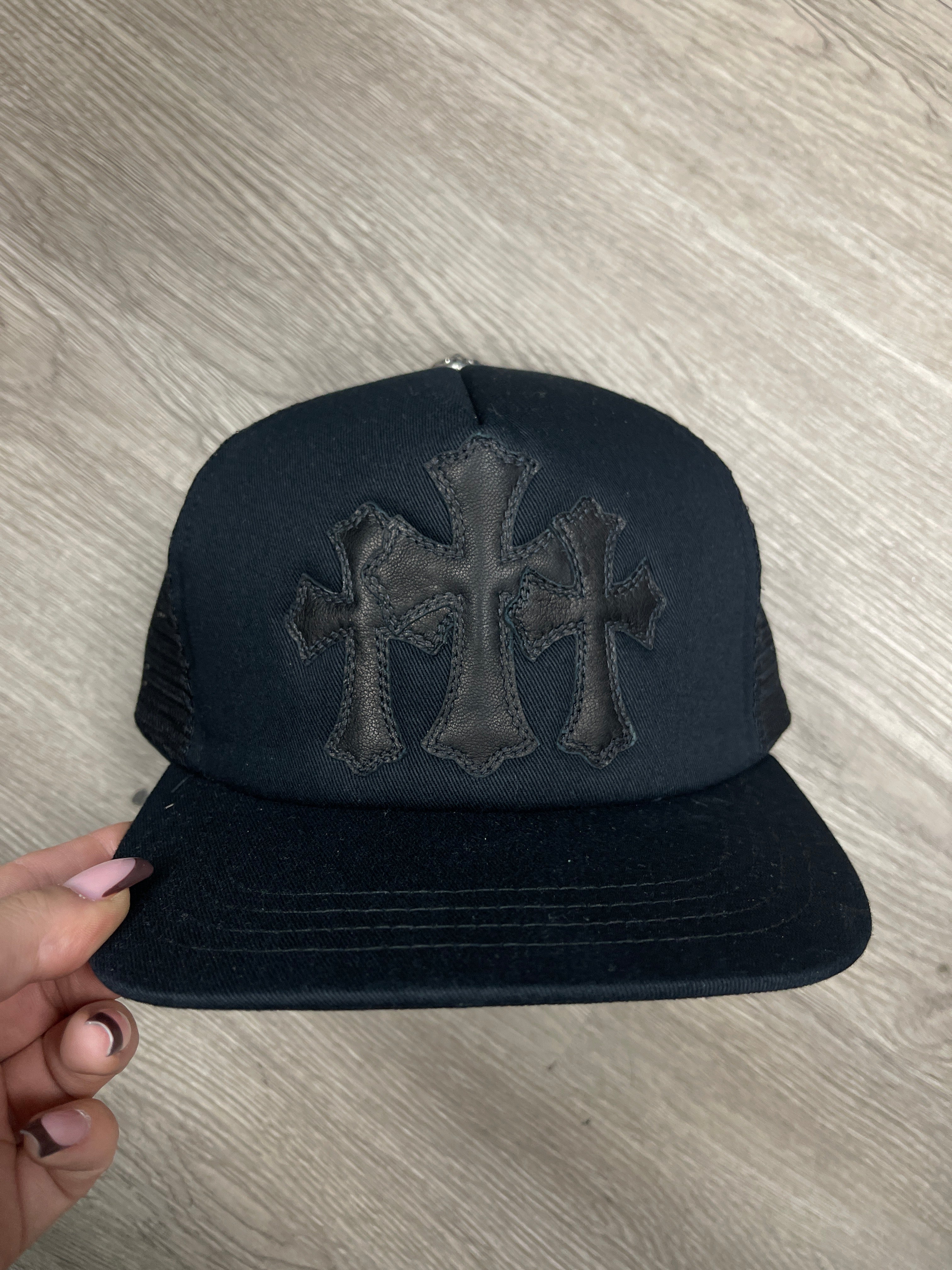 Chrome Hearts Black Triple Cross Cemetery Trucker Cap