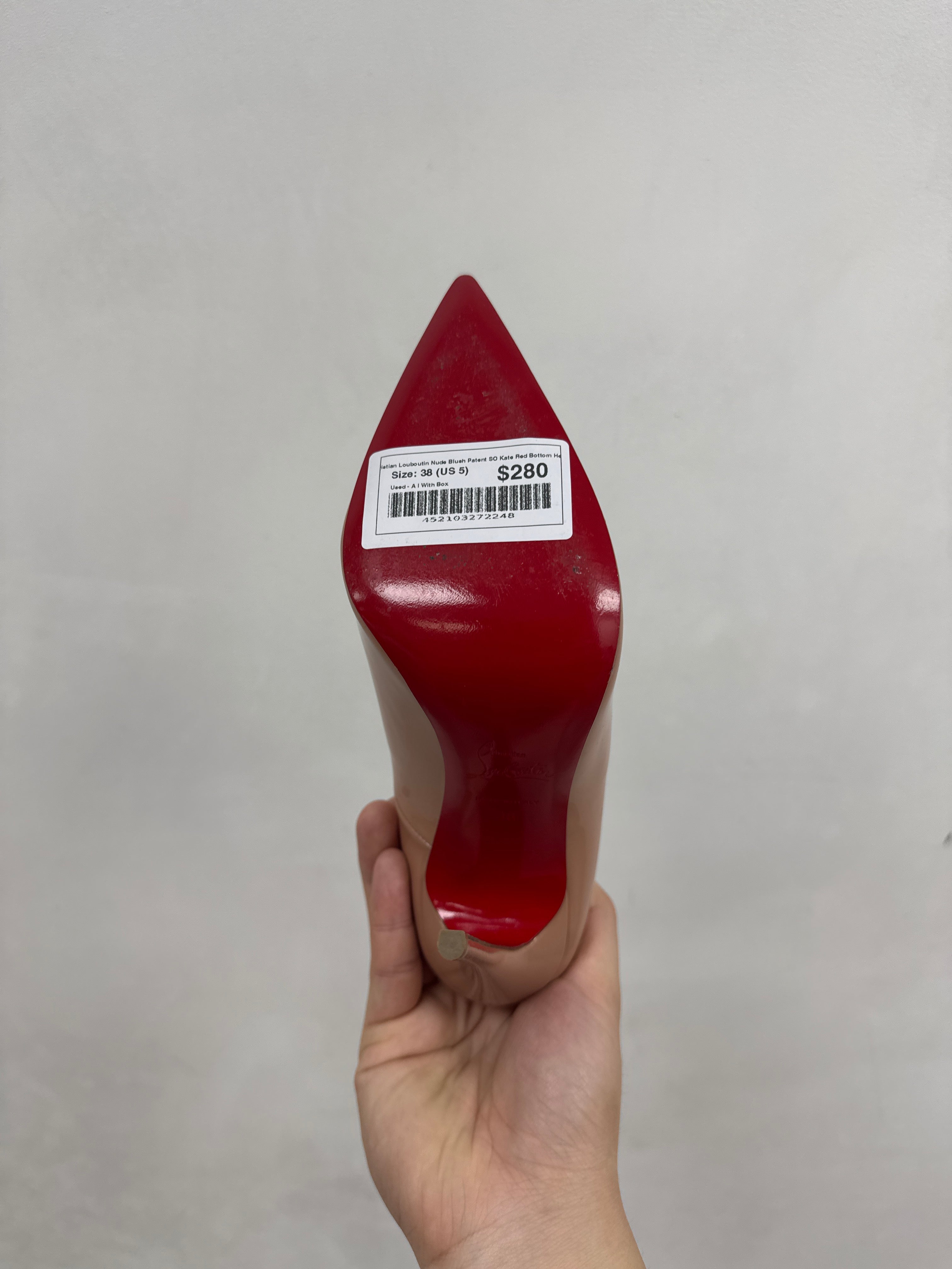 Christian Louboutin Nude Blush Patent SO Kate Red Bottom Heels