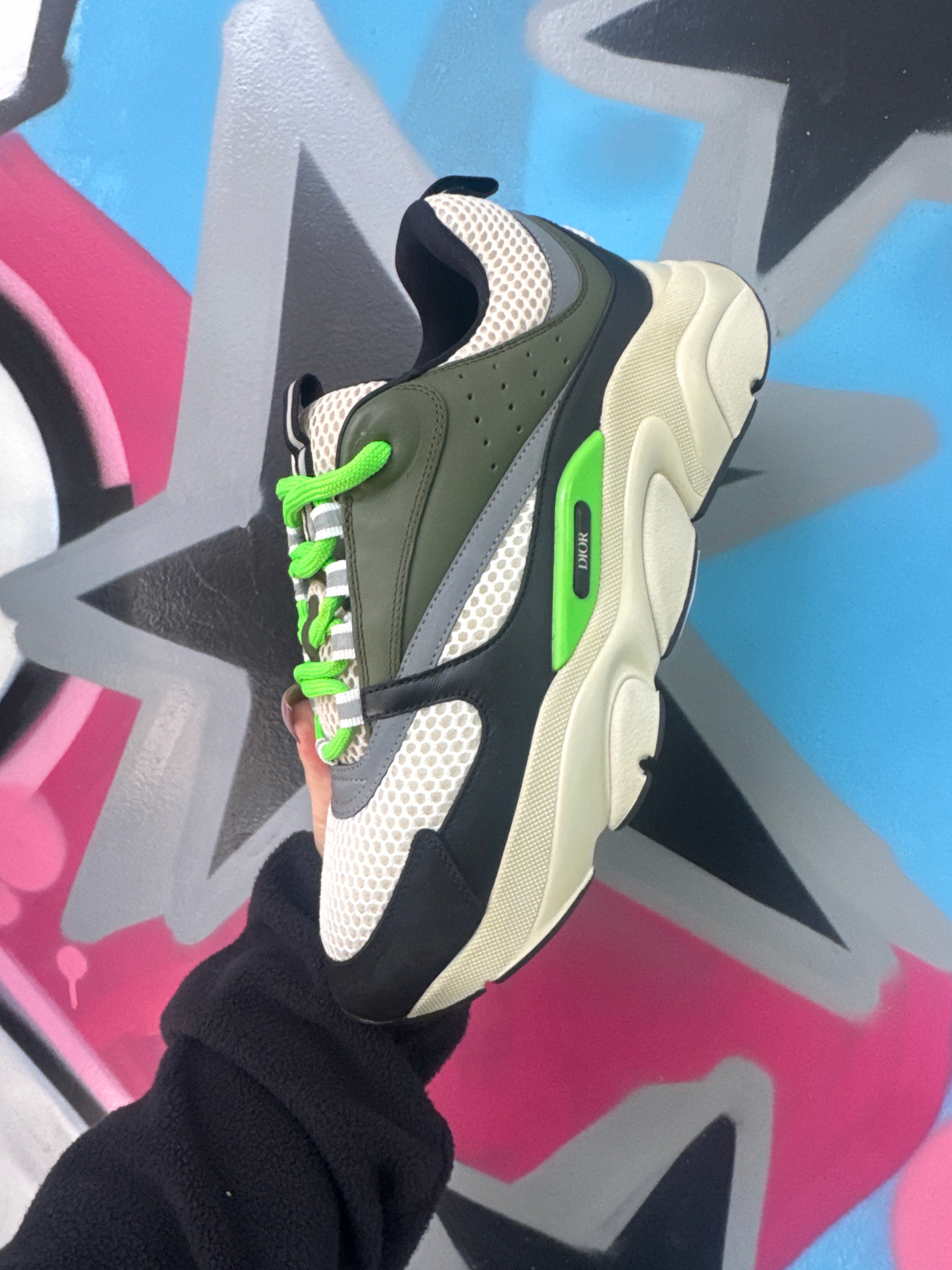 Dior B22 White Black Green Sneakers