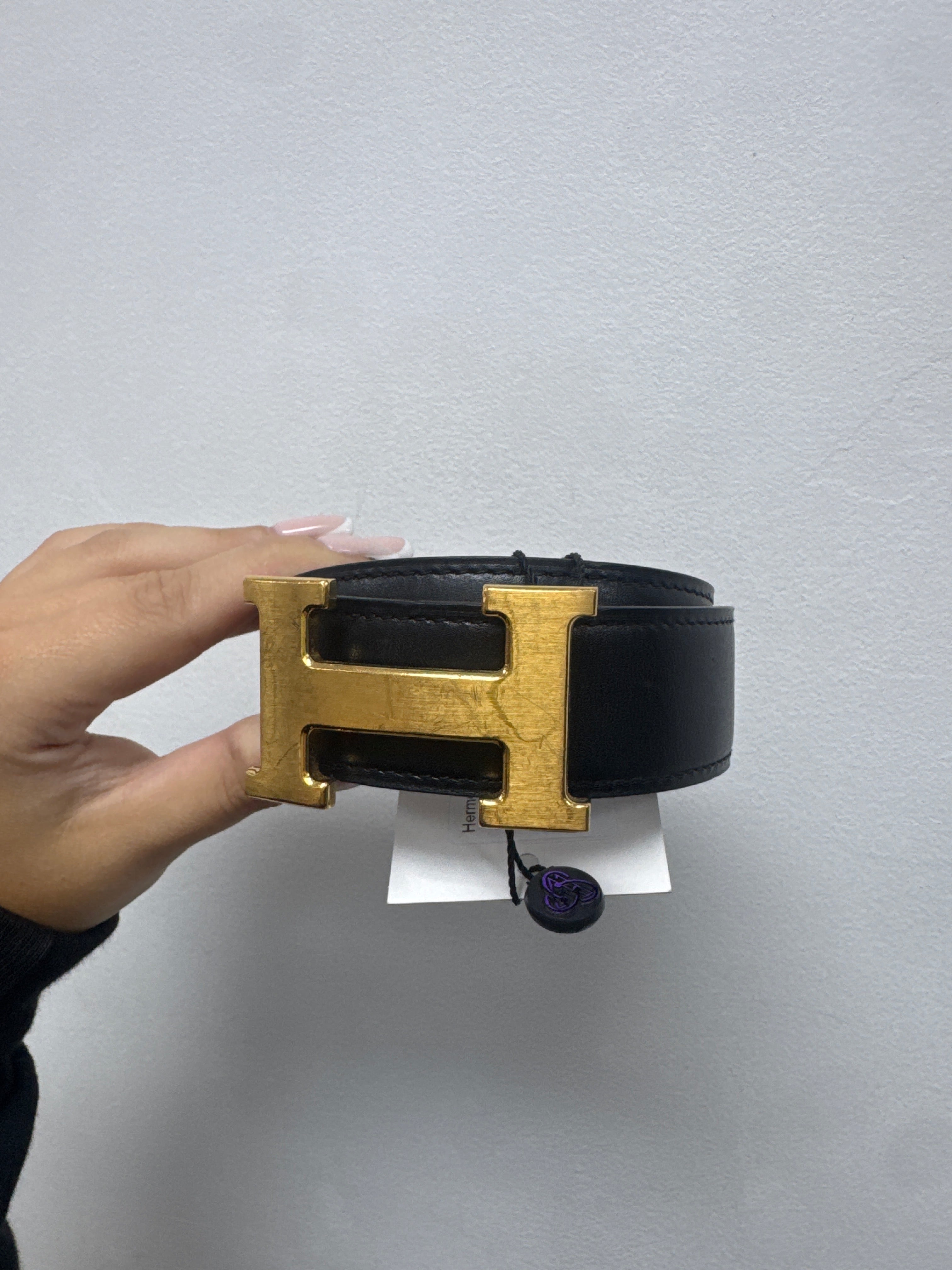 Hermes Black Brown Gold Buckle Belt