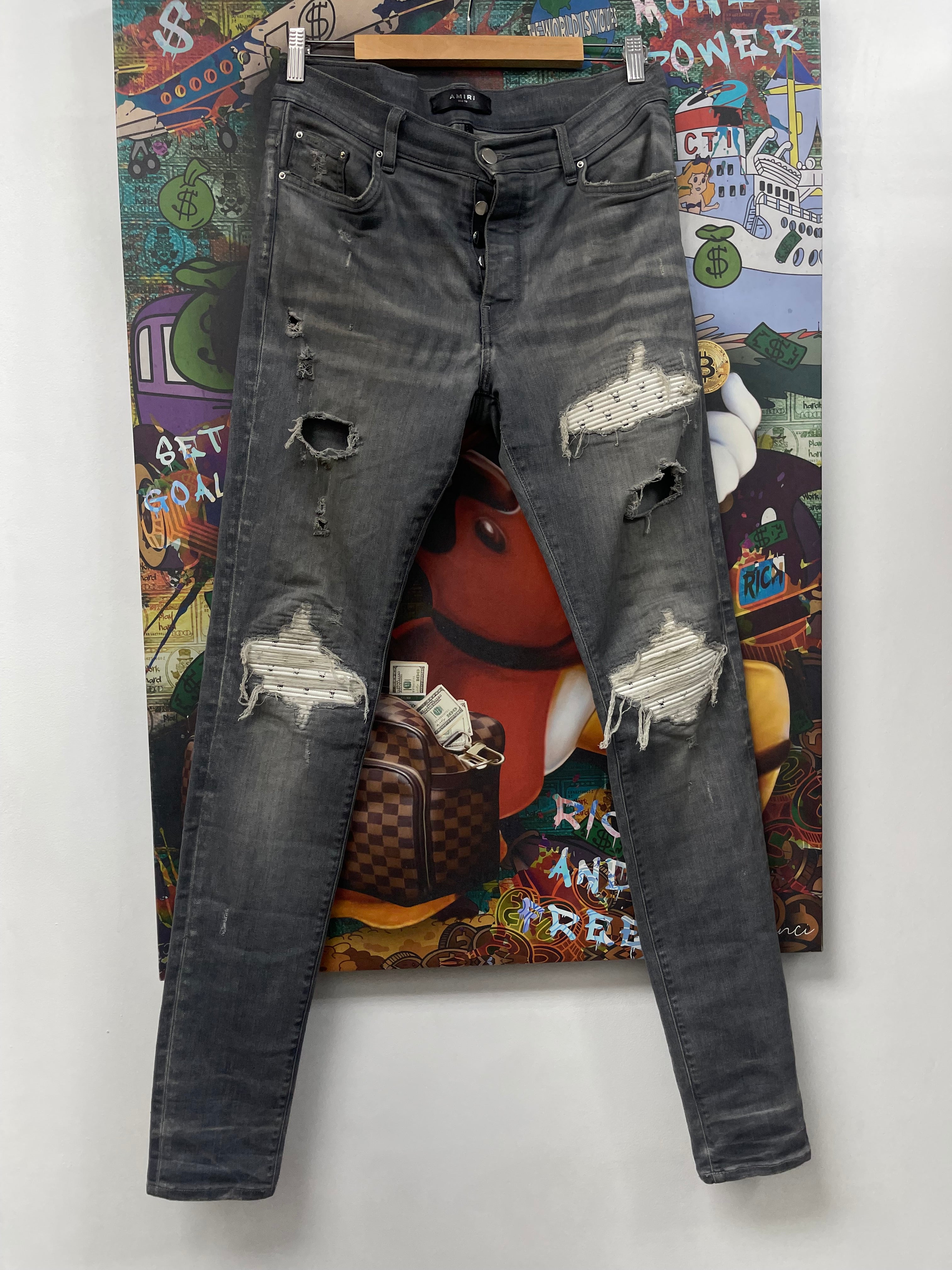Amiri MX1 Grey Playboy Patch Jeans