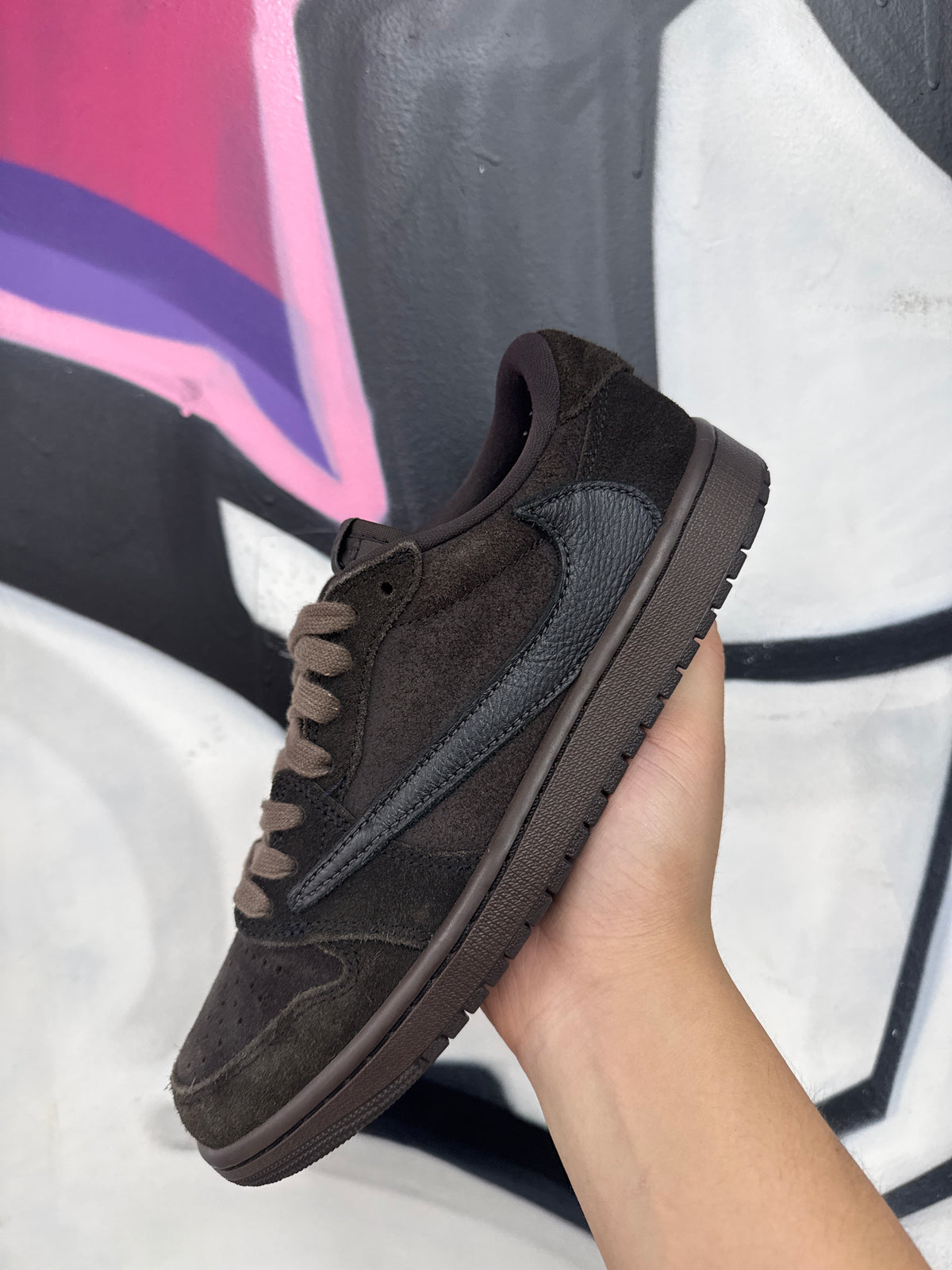Jordan 1 Low Travis Scott Brown Velvet Sneakers