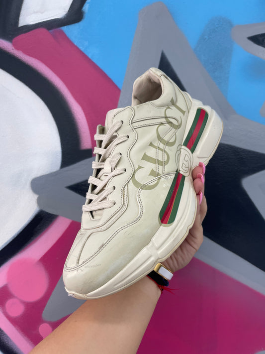 Gucci Classic Logo Rython Cream Red Green Used G7.5 (US 9) No Box